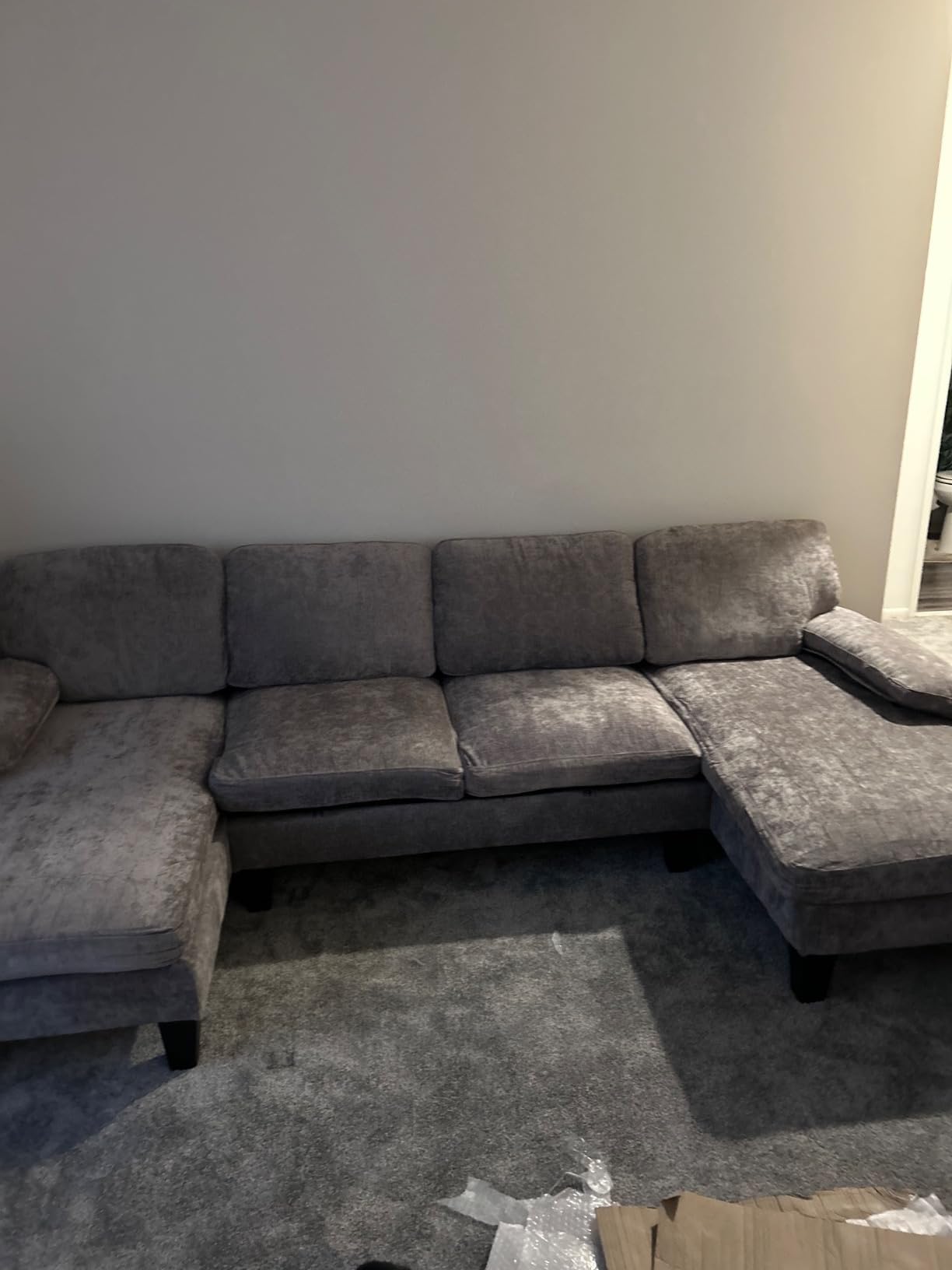 Furmax Sectional Couches for Living Room, Chenille, Grey | U-Shaped Sofa Couch with Linen Fabric, 4 Seat Sofa Set with Double Chaise for Apartment customer photo 2