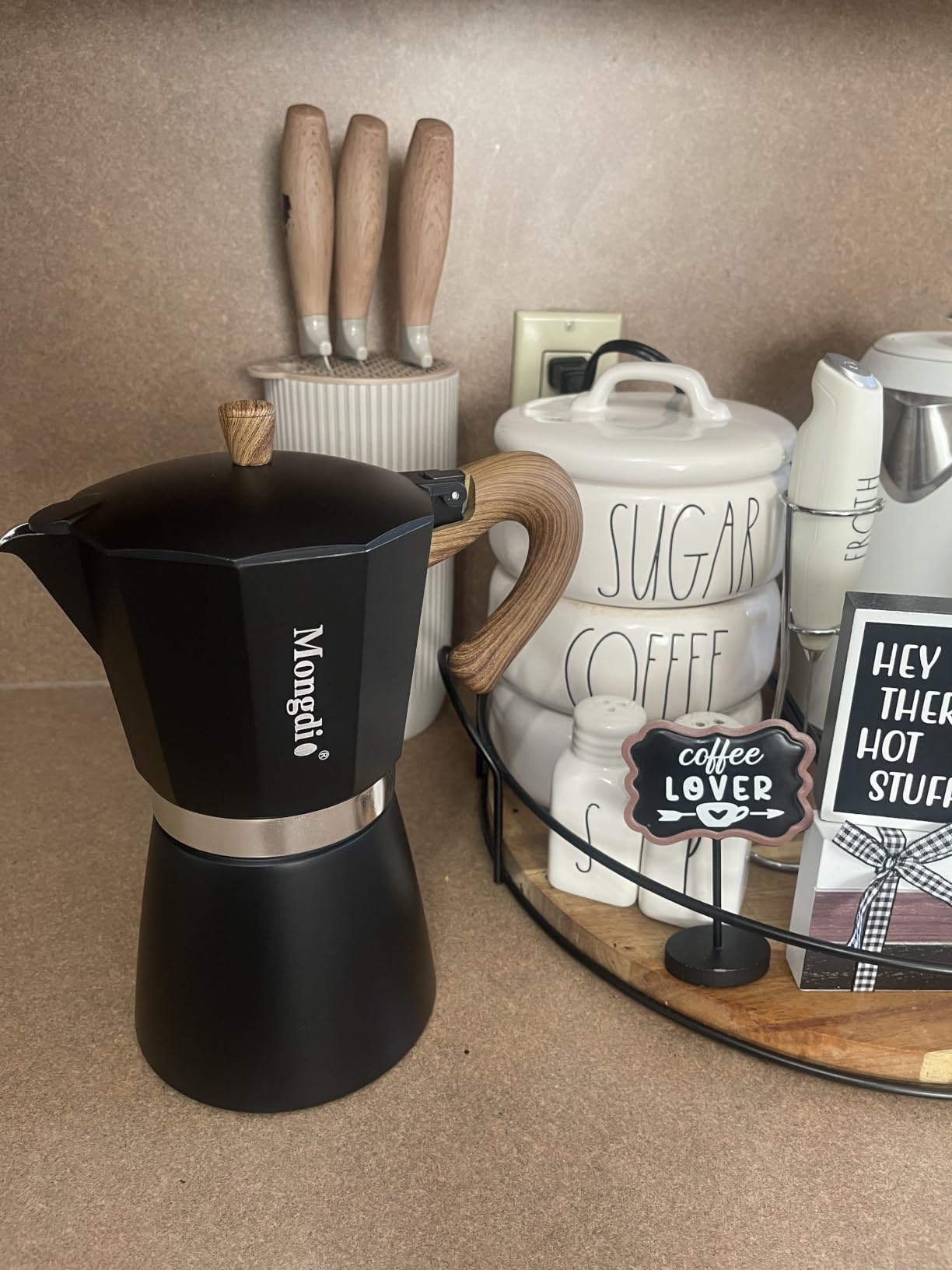 Mongdio Stovetop Espresso Maker Moka Pot, Cuban Coffee Maker Stove top coffee maker Moka Italian Espresso Greca Coffee Maker Brewer Percolator, 6 Espresso Cups, 10 oz - Black customer photo 1