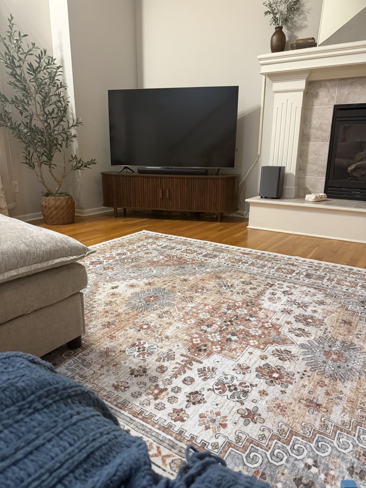 zesthome 10x14 Area Rugs for Living Room, Large Washable Rug, Blue | Rugs for Bedroom, Dining Room, Office, Low Pile, Soft, Vintage Rug, Stain Resistant Indoor Carpet, Non Slip, Home Decor customer photo 1