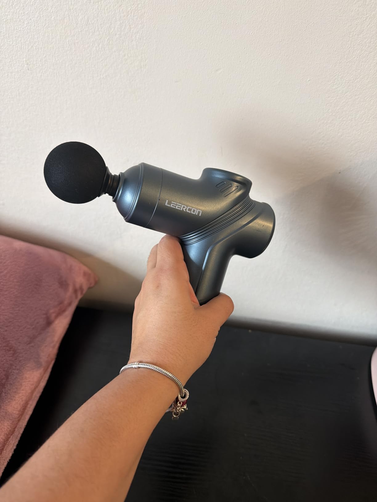 LEERCON Massage Gun Deep Tissue Mini Muscle Massager for Pain Relief, Blue | Small Portable Handheld Massager Gun, Back and Neck Massager for Pain Relief, 6 Speed & 4 Heads, Birthday Gifts for Men Dad customer photo 1