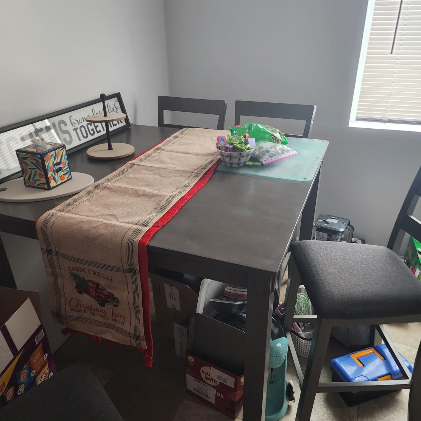 Signature Design by Ashley Wood Counter Height Dining Table Set for 4 | Space-saving 5-piece set, Durable mango wood veneer top, 4 ladderback stools, Kitchen dining use, Gesthaven Series customer photo 2