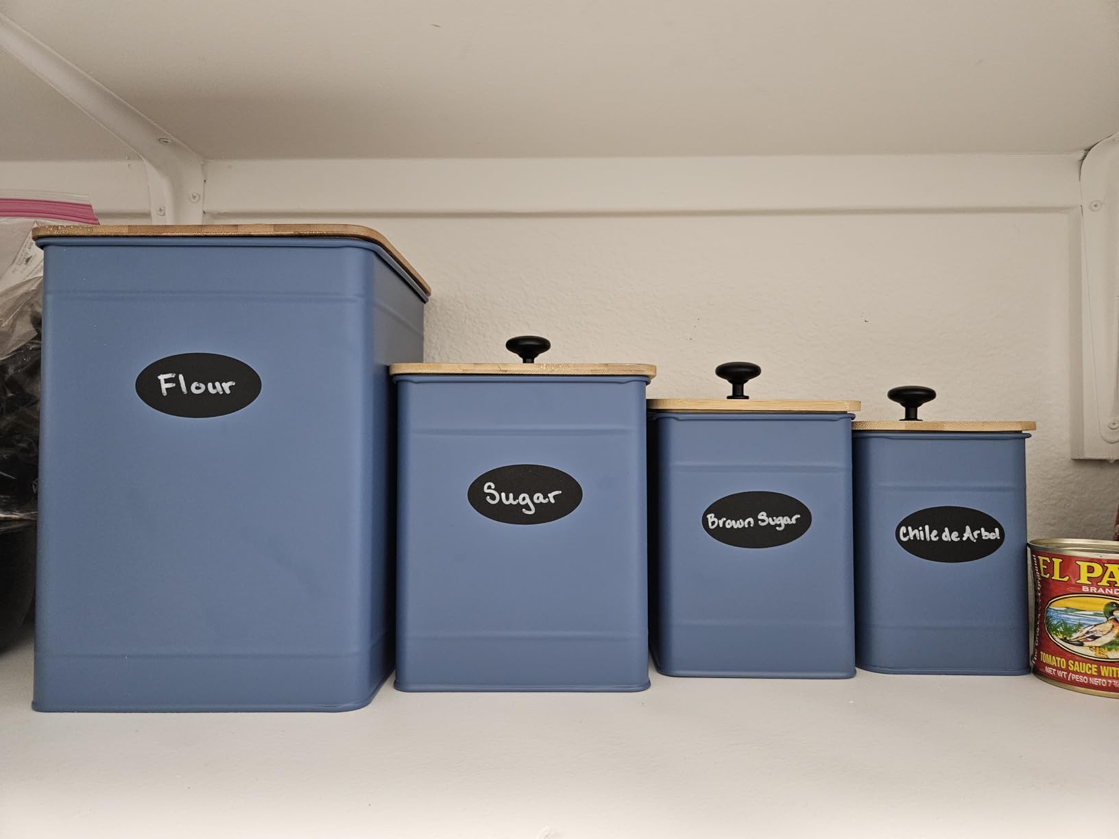 Kitchen Canisters for Countertop Set of 4 w/ Chalkboard Labels & Marker Pen | Airtight Easy Open Bamboo Lids, Dent-Resistant Thick Metal, Customizable Chalkboard Labels, Marker Pen Included, Set of 4 customer photo 1