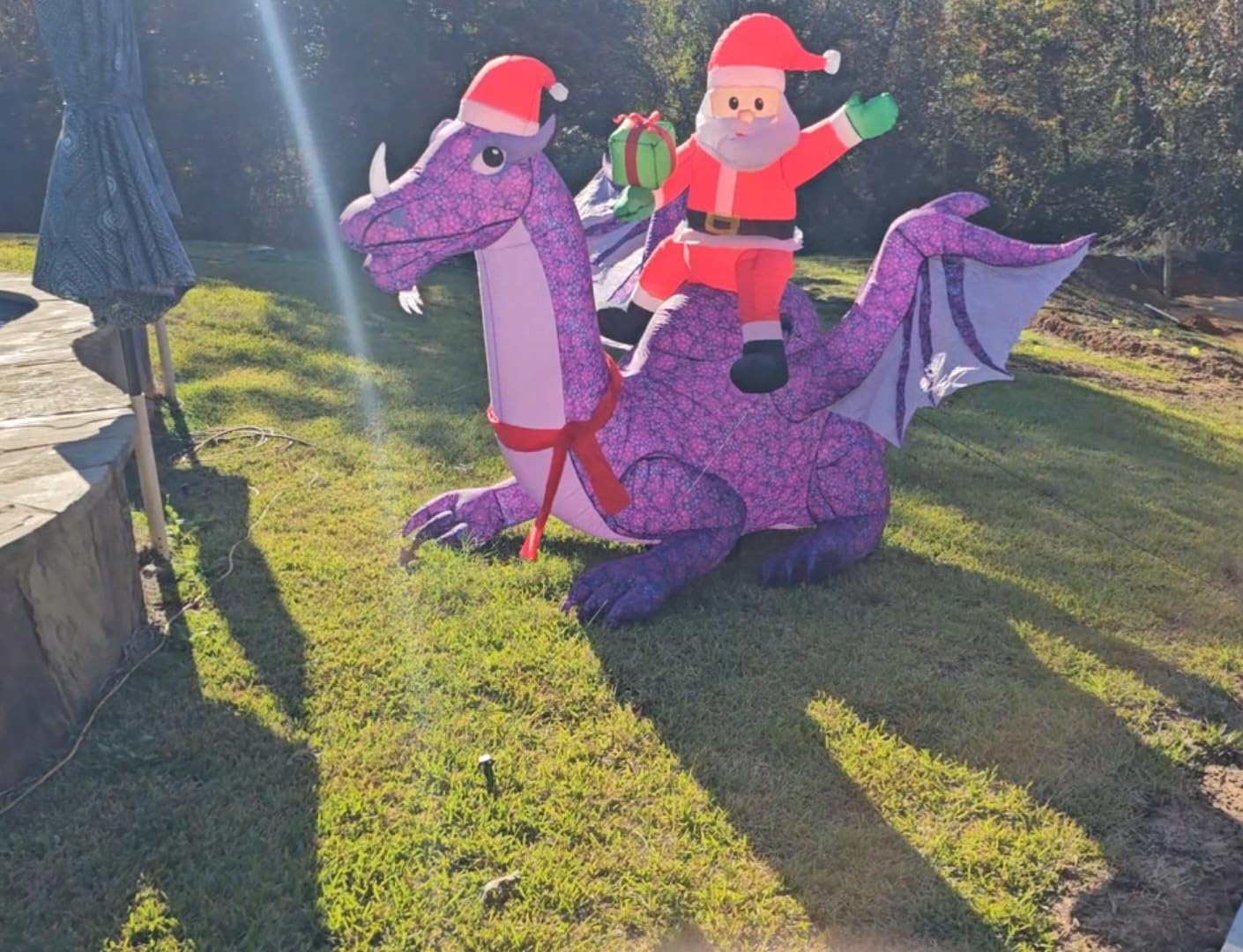 Gemmy Animated Inflatable Christmas Santa Riding Dragon, 6 ft Tall, Multi customer photo 2