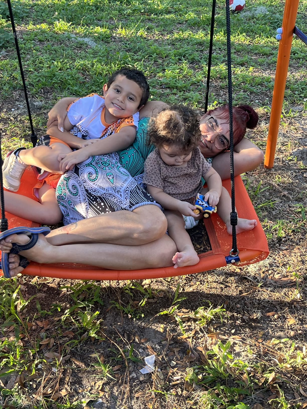 Swing Sets for Backyard 700 lbs - 6 in 1 Multifunction Swing Set Outdoor for Kids Playground, Larger Heavy Duty Metal Swing Stand with 3 Adjustable Swings, Climbing Ladder and Net, Basketball Hoop customer photo 2