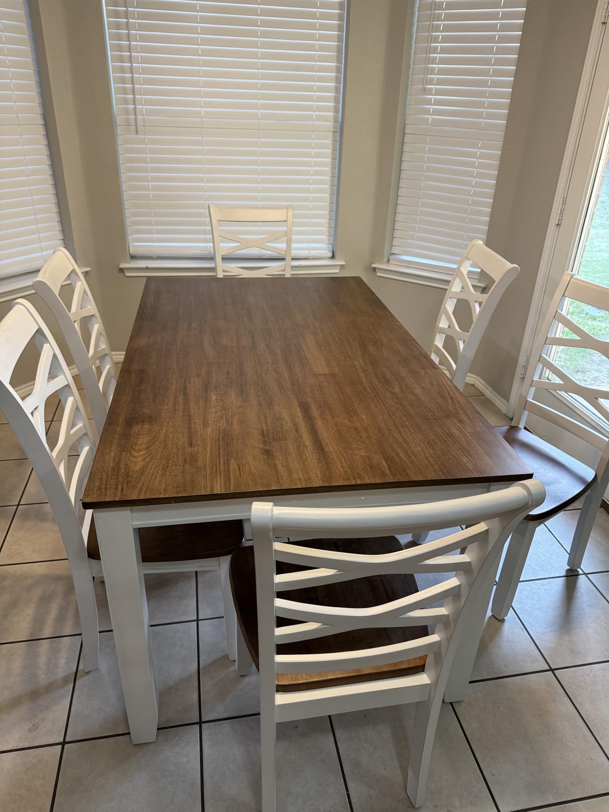 Lexicon 7-Piece Dining Set, Wooden Dining Table and 6 Chairs, Cherry/White | Farmhouse Dining Set, Rectangular Table, Cross Back Chairs, Easy Assembly Seater for Indoor Home, Dinner, Kitchen, 2-Tone customer photo 1