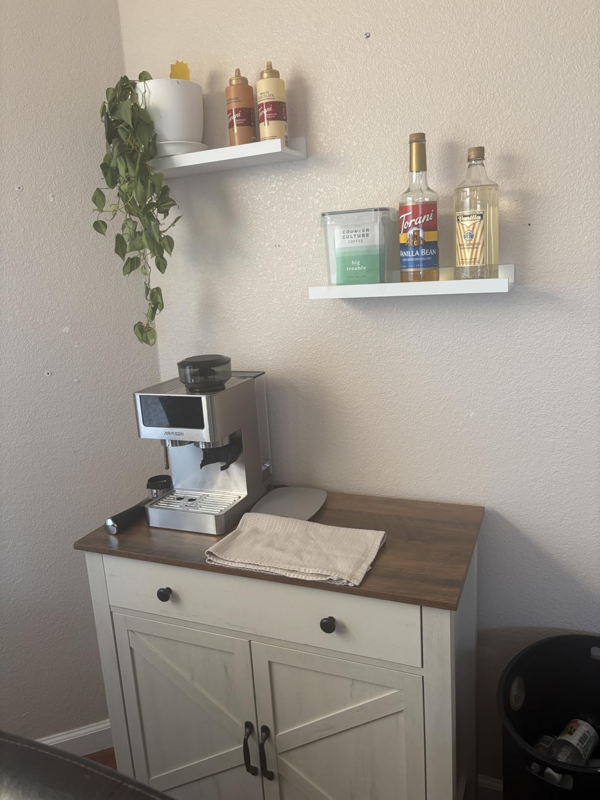 VASAGLE Buffet Cabinet, Coffee Bar, Adjustable Shelf | Sideboard Storage with Cable Hole, Rustic White and Honey Brown, LIRY Collection customer photo 1