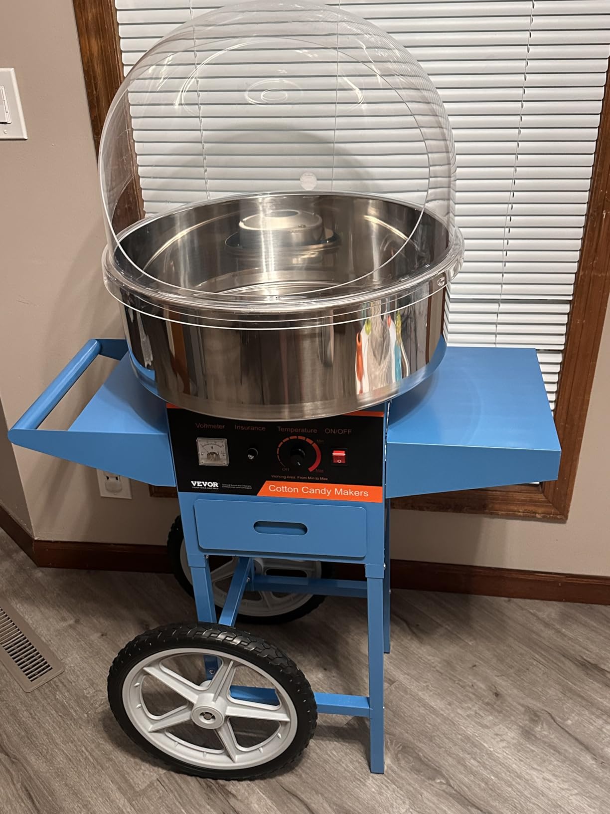 VEVOR Electric Cotton Candy Machine with Cart, 1000W Commercial Candy Floss Maker with Stainless Steel Bowl, Sugar Scoop and Drawer, Perfect for Home, Kids Birthday, Family Party, Blue customer photo 2