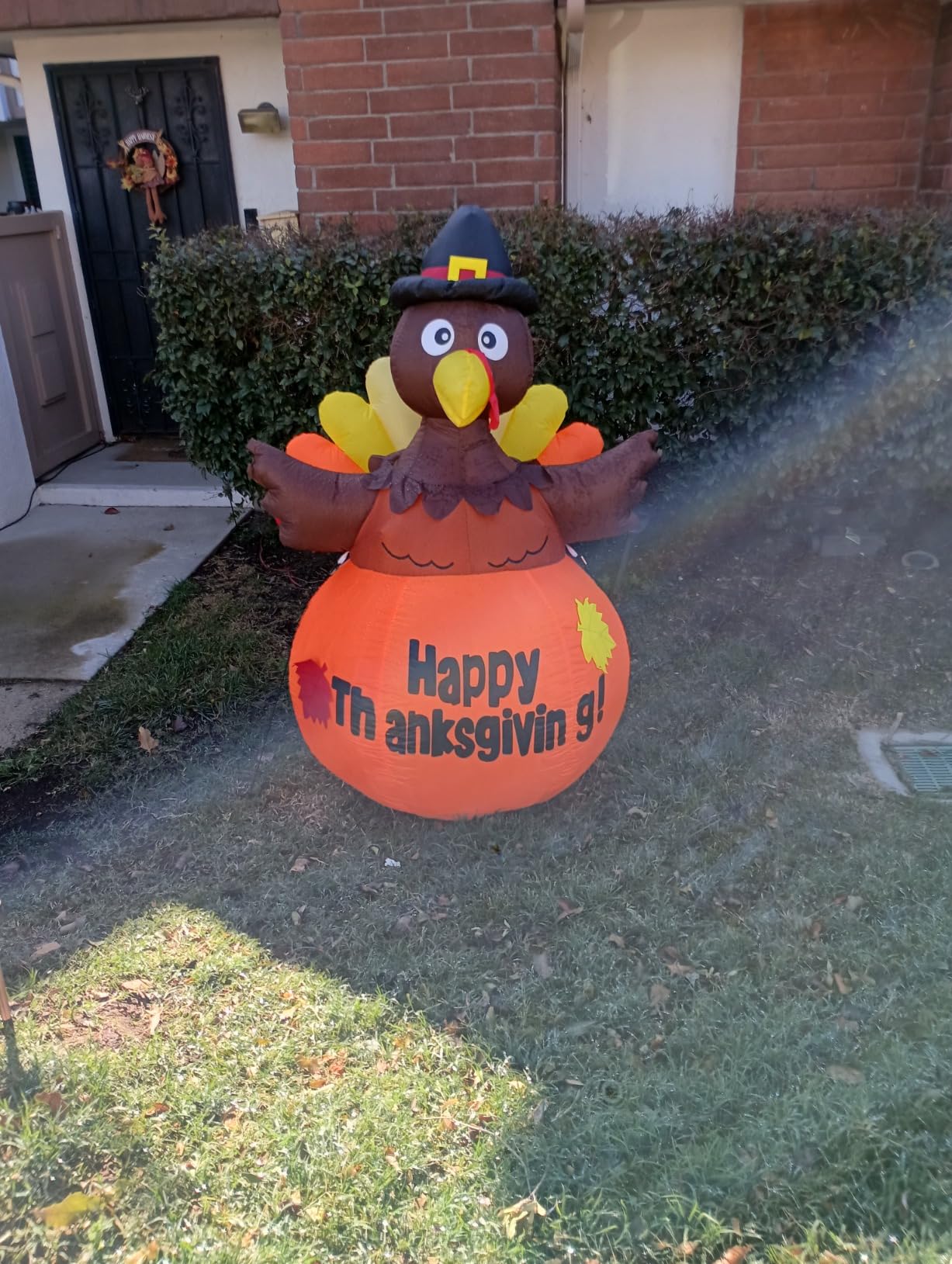 GOOSH 5.2 FT Thanksgiving Inflatables Turkeys Outdoor Decorations Blow Up Sitting on Pumpkin with Built-in LEDs for Thanksgiving Indoor Outdoor Yard Lawn Garden Decorations customer photo 2