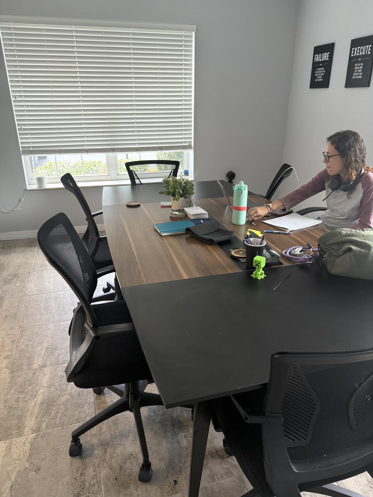 Tribesigns 8FT Conference Table, 94.48L x 47.21W x 29.52H Inches Boat Shaped Meeting Table with Rectangle Grommet, Modern Seminar Boardroom Table for Office Conference Room (Grey & Black, 8ft) customer photo 1
