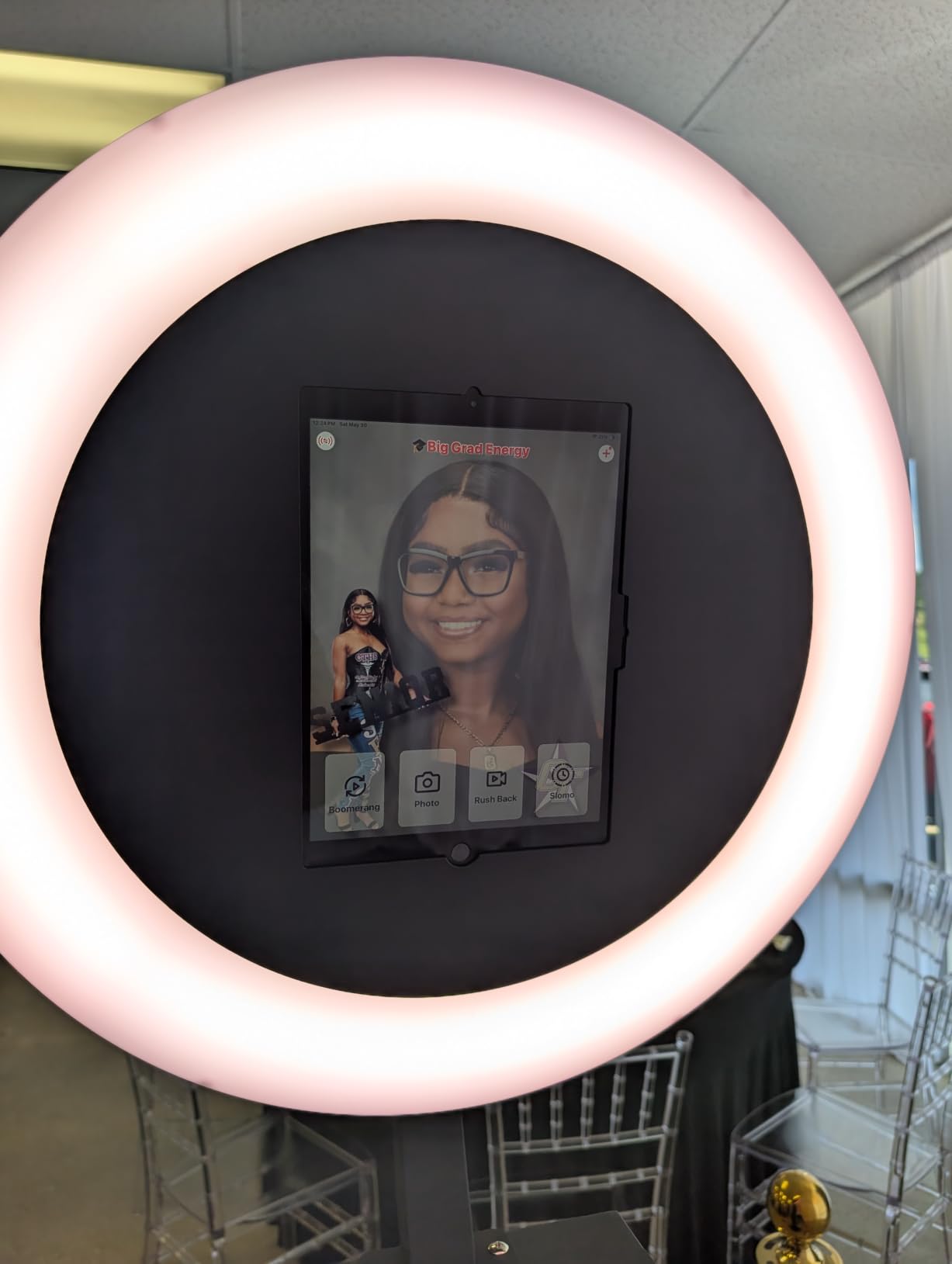 JIYANG Portable Photo Booth Compatible with Any iPad, Photo Booth Stand Shell with ChackTok PhotoBooth VIP 2 Month Member and Flight Case, Free Custom Logo, Perfect for Parties, Wedding and Events (Black) customer photo 1