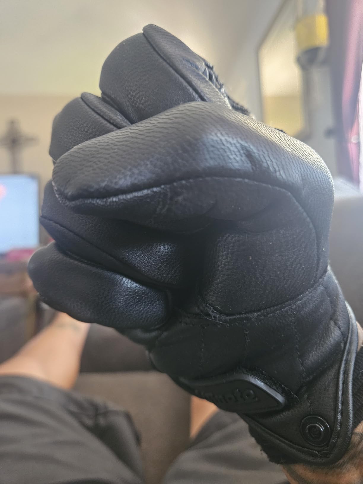 Classic Goat Leather Motorcycle Gloves, Touchscreen Breathable Summer Riding Gear for Men and Women customer photo 1