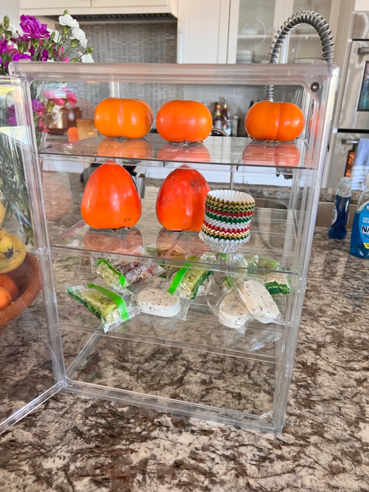 Bread Box for Kitchen Countertop, 4 Layers Pastry Display Case, 1 Pack | Easy Assembly, Adjustable Shelves, Magnetic Door, Clear View, Stable Design, Bakery Display, 15.5 x 11.4 x 9.8 Inch customer photo 2