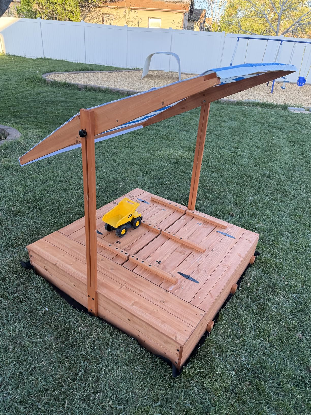 Kids Wooden Outdoor Sandbox with Cover, Sand Boxes with Canopy and Foldable Storage Bench Seats, Sand Table with Protection Bottom Liner, Kids Play Equipment for Outdoor (47X47Inch) customer photo 2