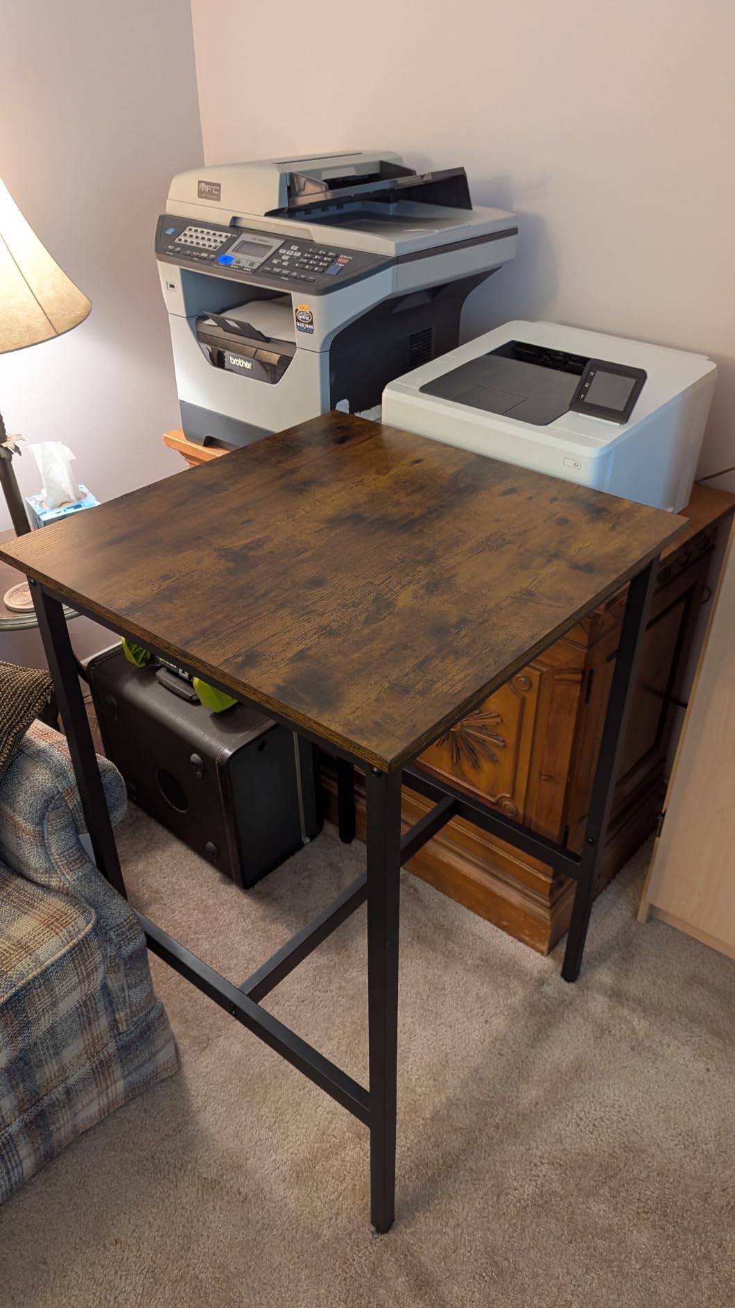 VASAGLE Bar Table, Kitchen Dining Table, High Top Pub Table, Bar Height Cocktail Table for Living Room Party, Sturdy Metal, 23.6 x 23.6 x 41.7 Inches for Narrow Spaces, Rustic Brown and Ink Black customer photo 2