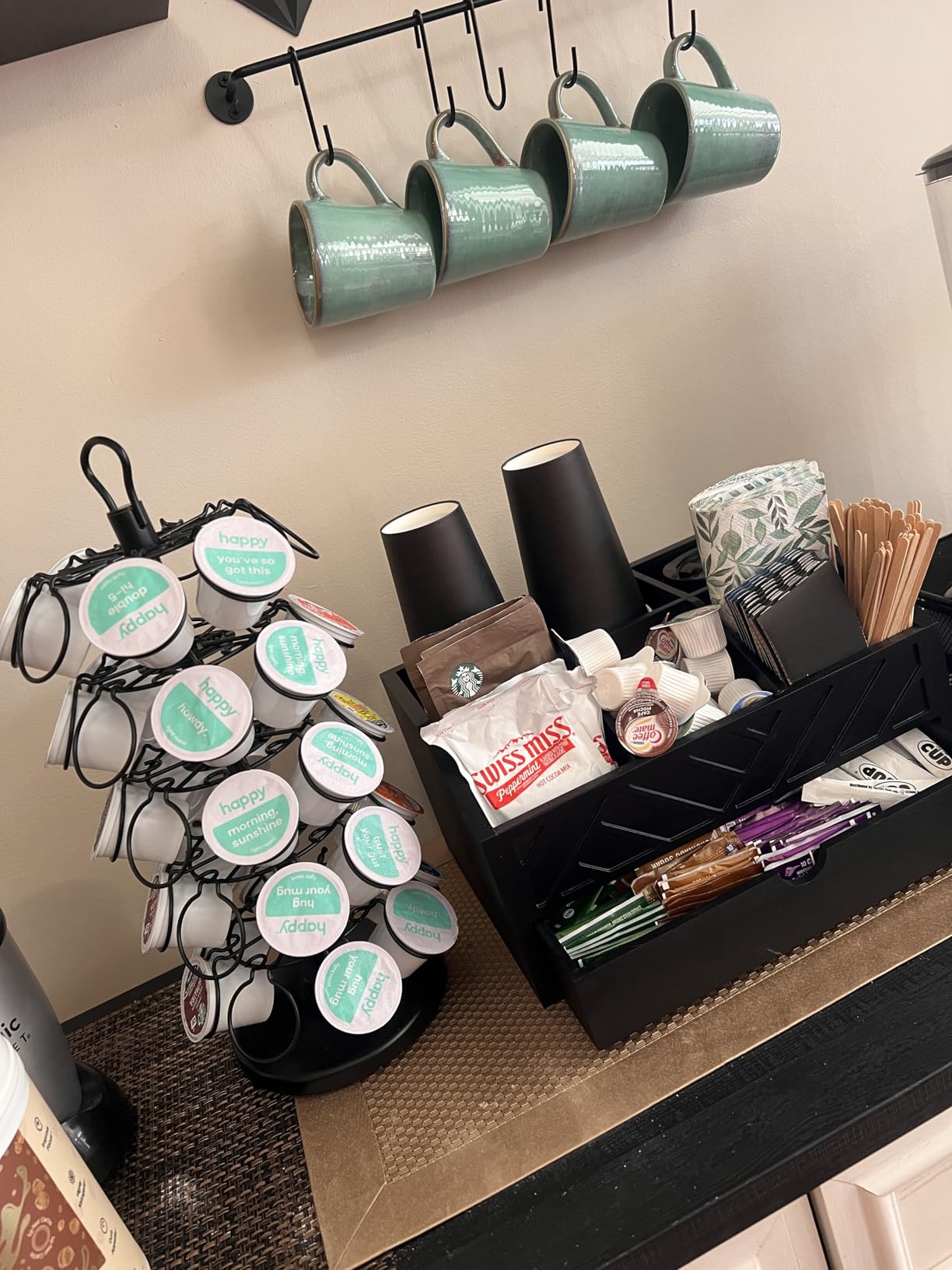 Coffee Bar Organizer with Drawer, Coffee Station Organizer for Countertop, Wood Coffee Bar Accessories Organizer for Coffee Bar Decor, Farmhouse Coffee Cup Pod Holder Condiment Organizer(White) customer photo 1