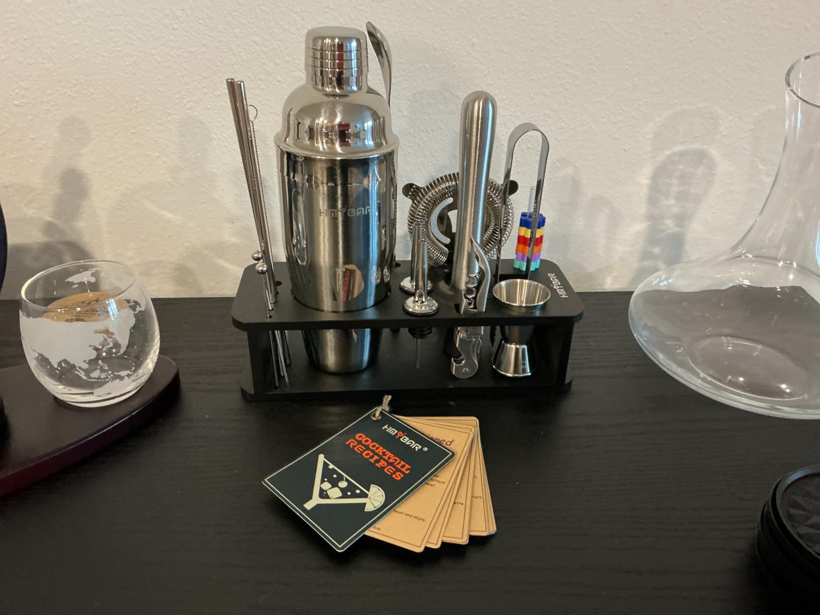 HMYBAR 22-Piece Cocktail Shaker Set, Mixology Bartender Kit with 24oz Cobbler Shaker, Home Bar Tool Set with Black Bamboo Stand, 39 Recipe Cards, Glass Markers, Gift for Men & Dad customer photo 2