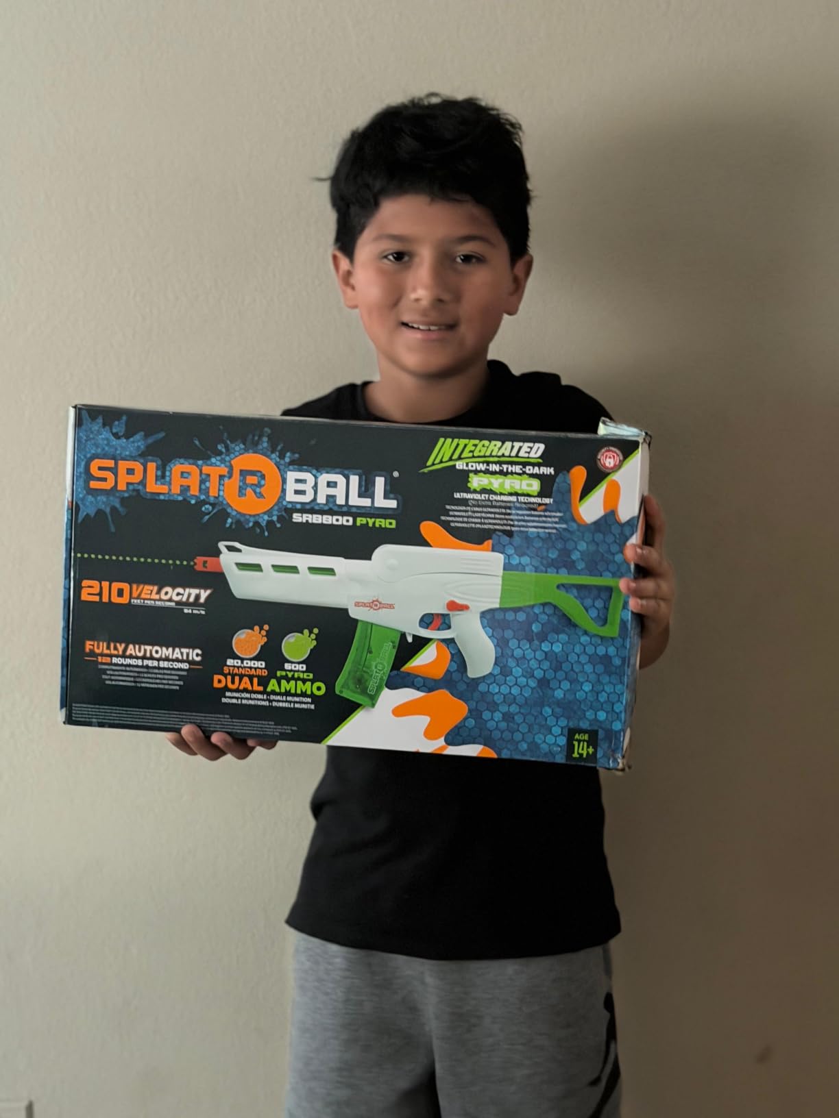 SplatRBall SRB800 Pyro Glow-in-The-Dark Water Gel Ball Blaster Kit - Full Auto, 210 FPS, 800-Round Magazine, 20,500 Total Rounds - Orange/White customer photo 1