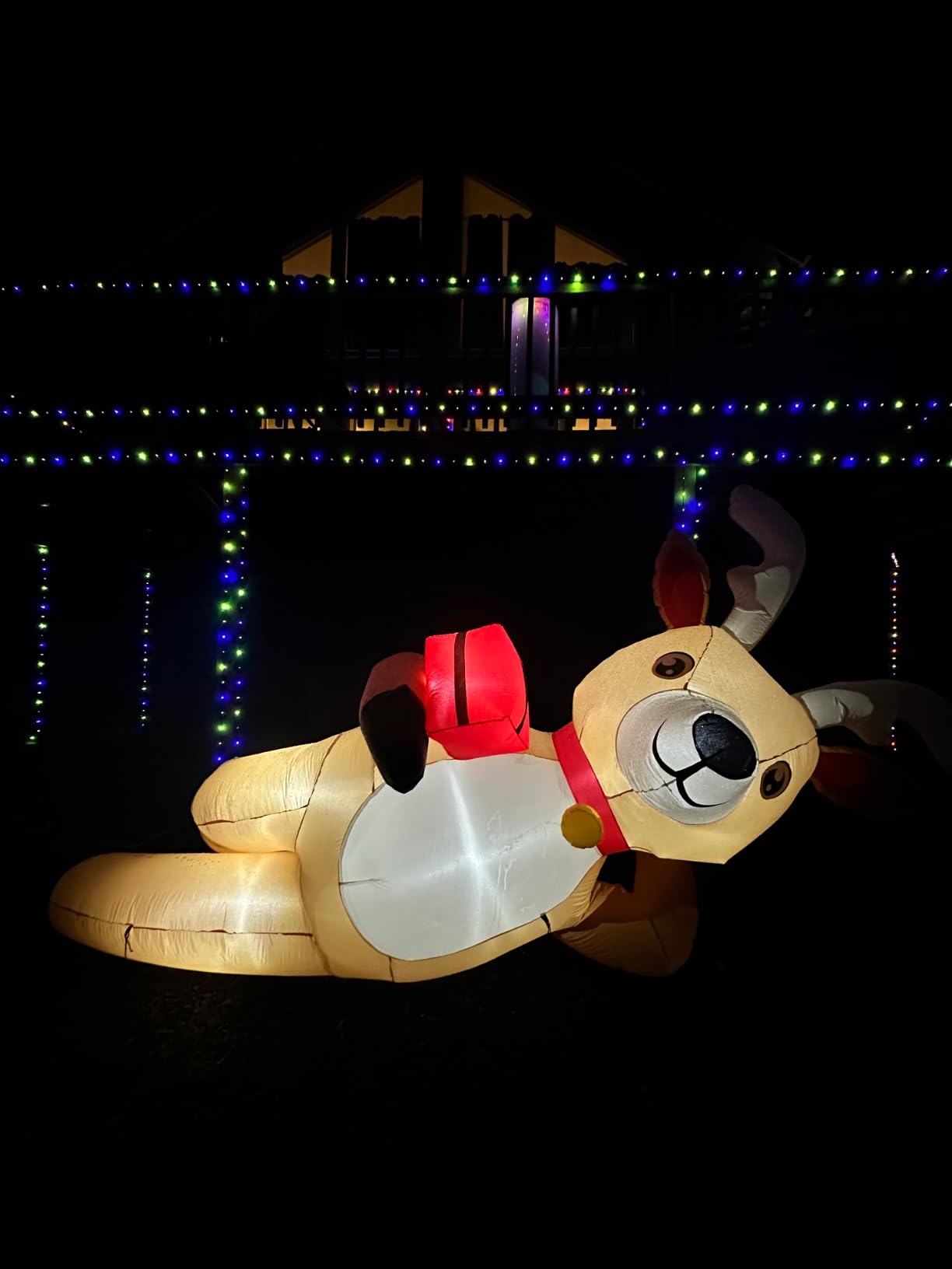12 FT Giant Christmas Inflatable Reindeer Outdoor Decorations, Large Blow Up Reindeer with Gift Box Decor, Built-in LED Lights customer photo 2