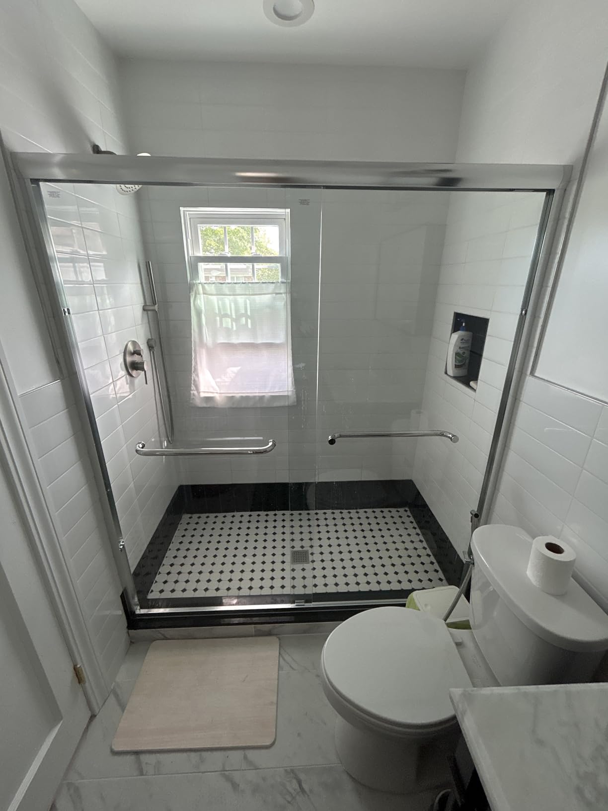 GETPRO Shower Door Double Sliding 57-60 in. W x 72 in. H Semi-Frameless Bypasss Bathroom Glass Shower Sliding Doors,1/4 inch Clear Tempered Glass Door for Walk-in Shower Matte Black customer photo 1
