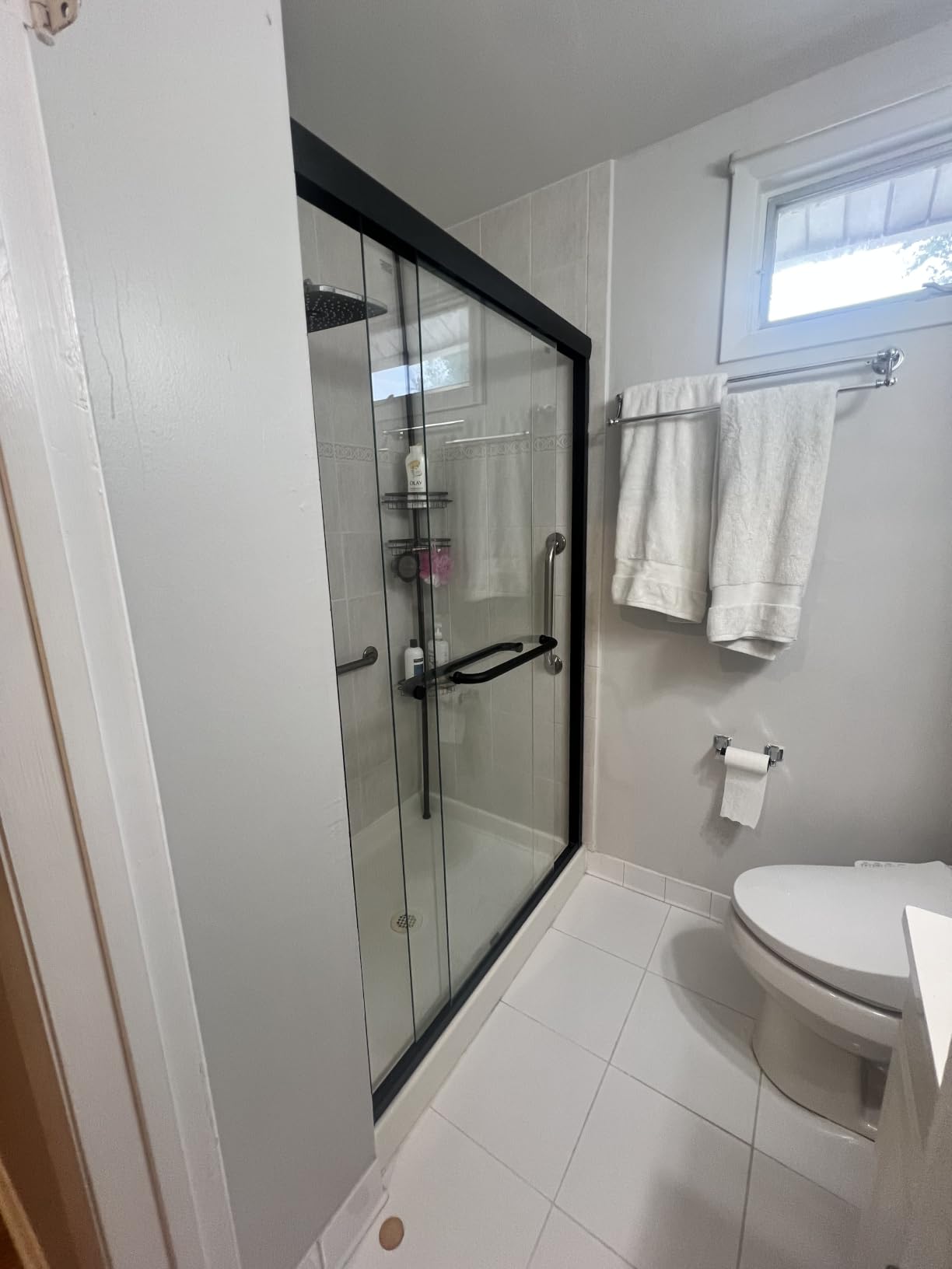 GETPRO Shower Door Double Sliding 57-60 in. W x 72 in. H Semi-Frameless Bypasss Bathroom Glass Shower Sliding Doors,1/4 inch Clear Tempered Glass Door for Walk-in Shower Matte Black customer photo 2