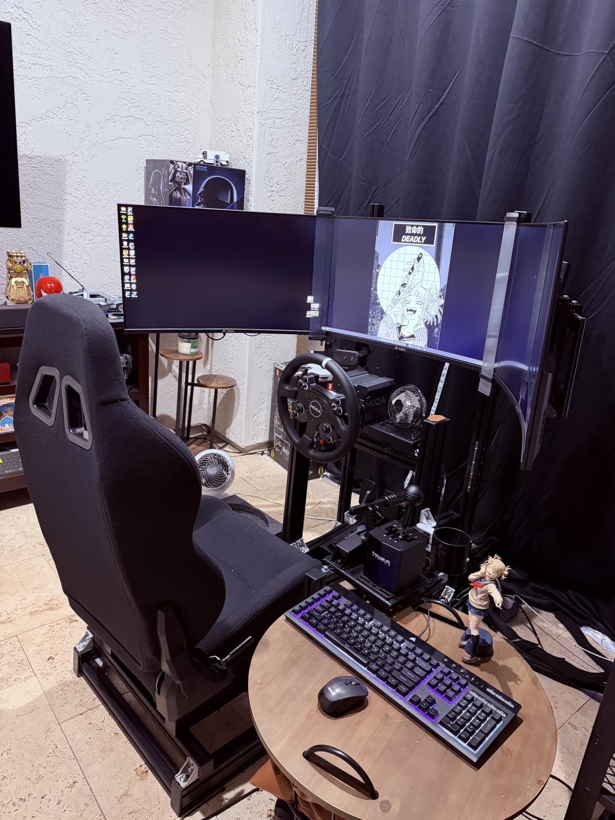 Anman Aluminum Profile Racing Simulator Cockpit with Triple Monitor Mount Black Seat, Fit for Logitech, for Thrustmaster, for Fanatec Direct Drive Steering Wheel,Multi Adjustable Universal cockpit customer photo 1