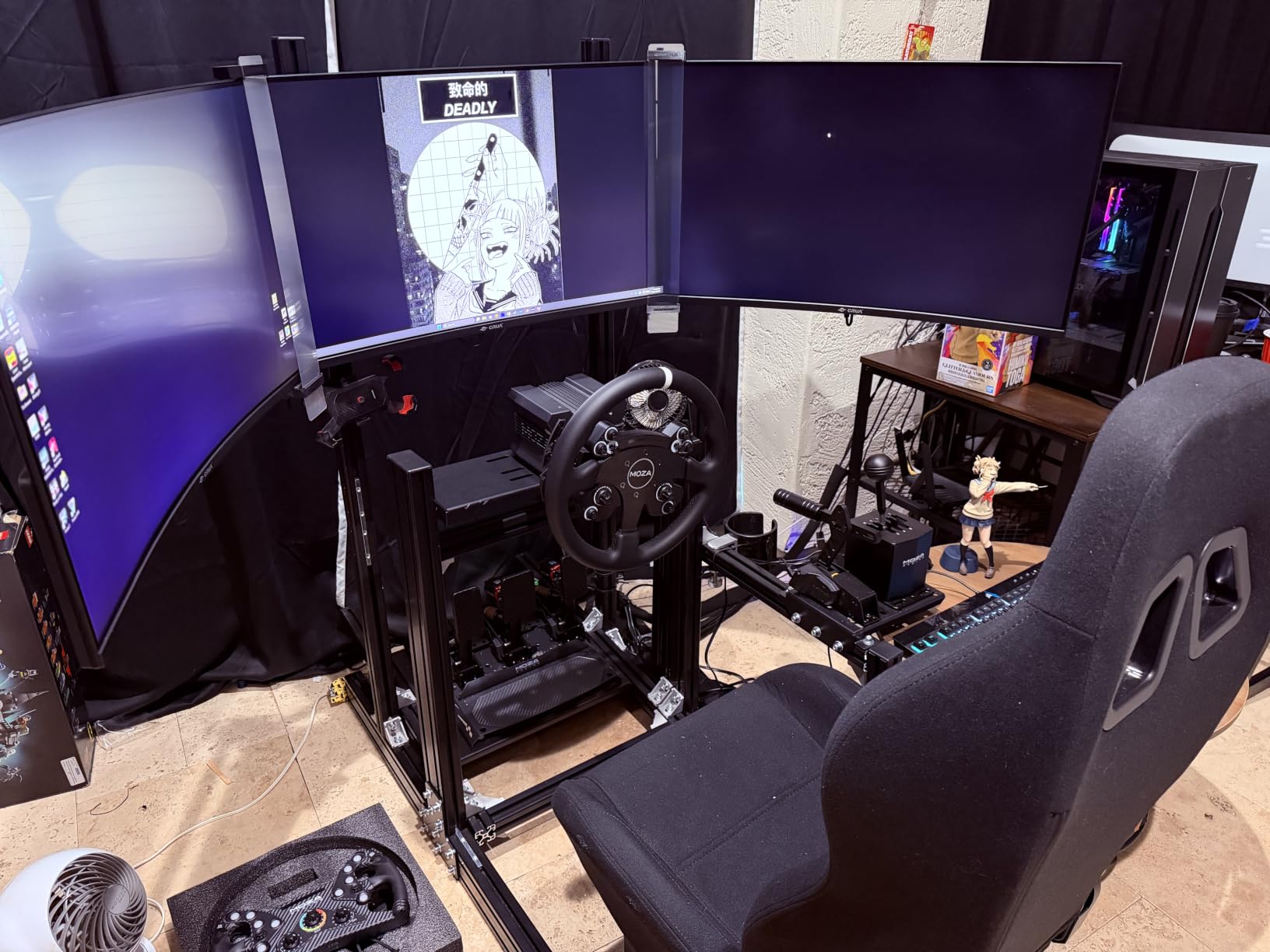 Anman Aluminum Profile Racing Simulator Cockpit with Triple Monitor Mount Black Seat, Fit for Logitech, for Thrustmaster, for Fanatec Direct Drive Steering Wheel,Multi Adjustable Universal cockpit customer photo 2