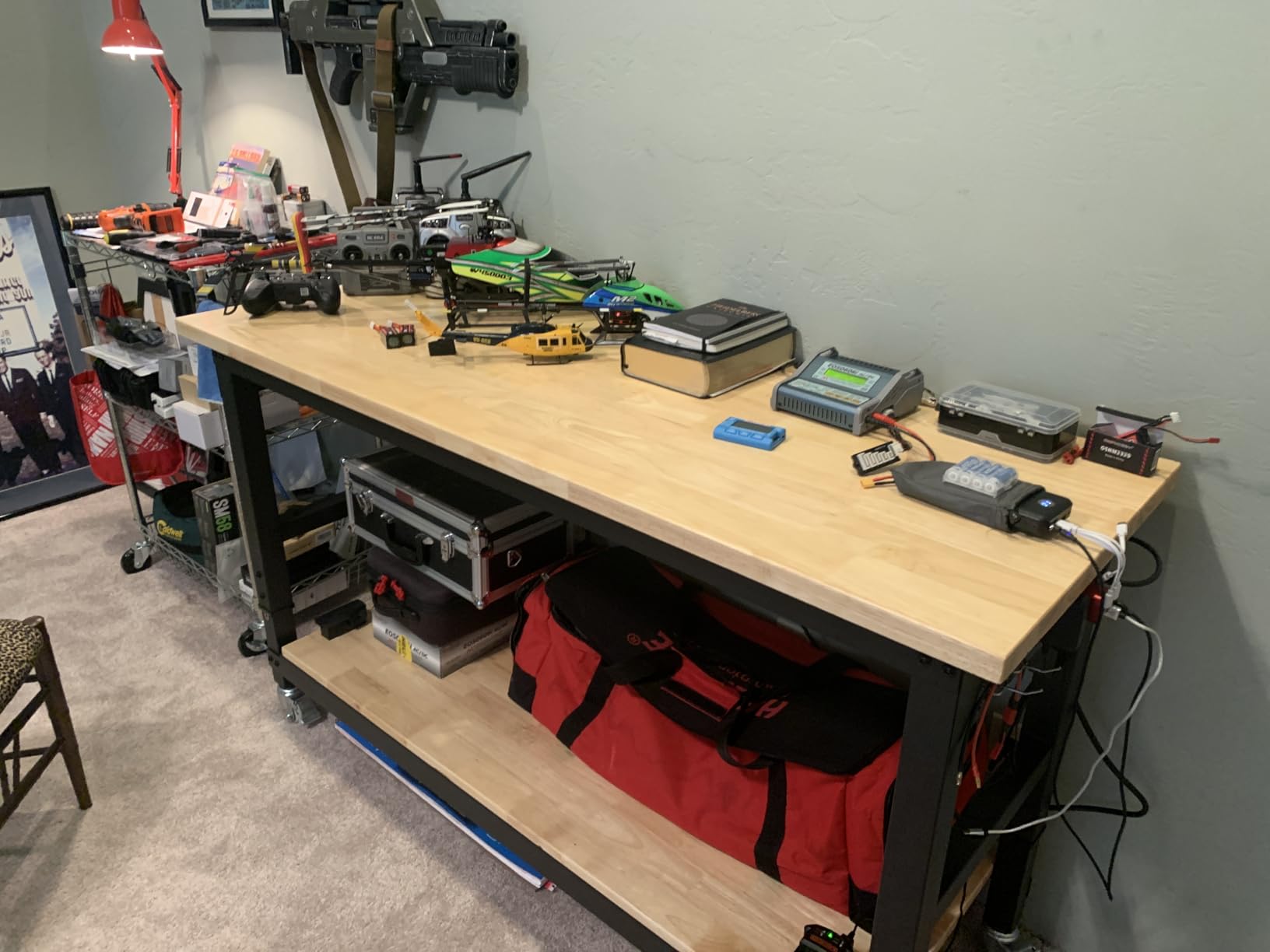 ENJOYWOOD Work Bench for Garage Adjustable Workbenches with Storage 60 Inch Garage Workbench with Under Table Shelf, Pegboard, Power Outlets for Woodworking, Home, Office, Workshop customer photo 2