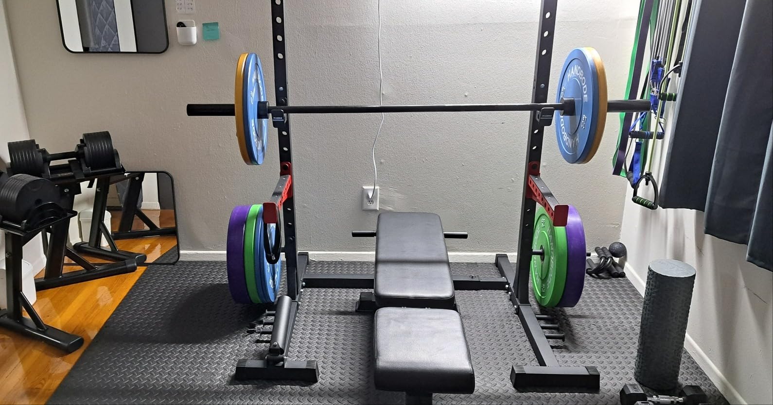 2-Inch Weight Plates High Bounce, Olympic Bumper Plate Set 45/100/160/190/260/300lb, Colored Weight Plates Set for Home Gym, Barbell Weights Rubber Strength Training Plate for Weight Lifting customer photo 2