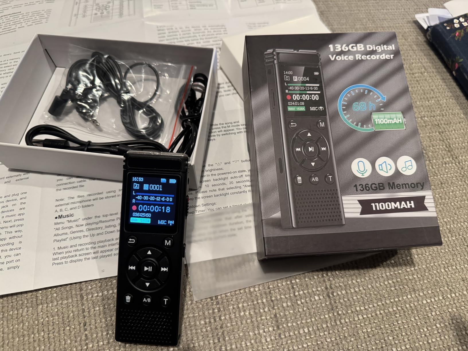 136GB Digital Voice Recorder with Playback,9000 Hours Audio Recording Device,Voice Activated Recorder with Noise Reduction,A-B Repeat,Mp3 Player and Password for Lectures Meeting/Classes/Interviews customer photo 2