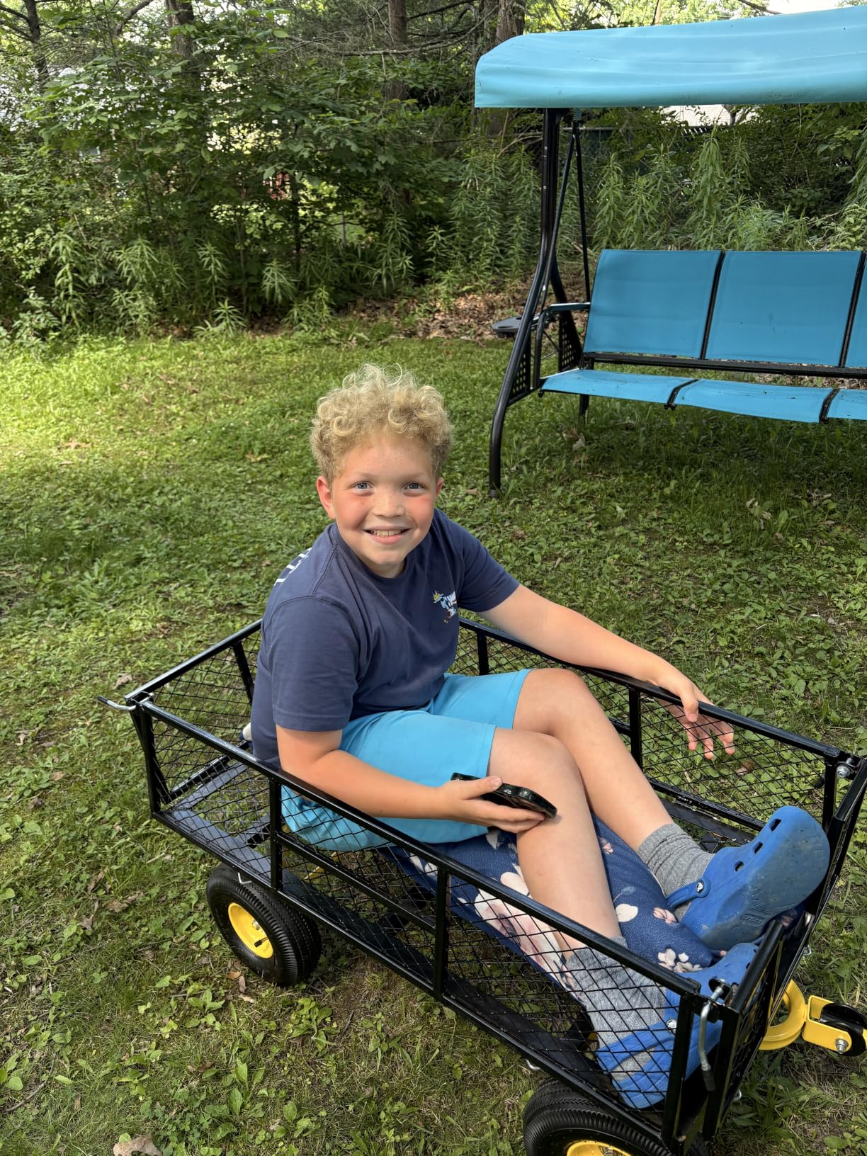 VIVOHOME Steel Garden Cart Heavy Duty 900 LBS 4.5 Cu Ft Utility Wagon | Removable Sides, 10 inch Tire and Handle Attach to ATV or Tractor Green customer photo 2