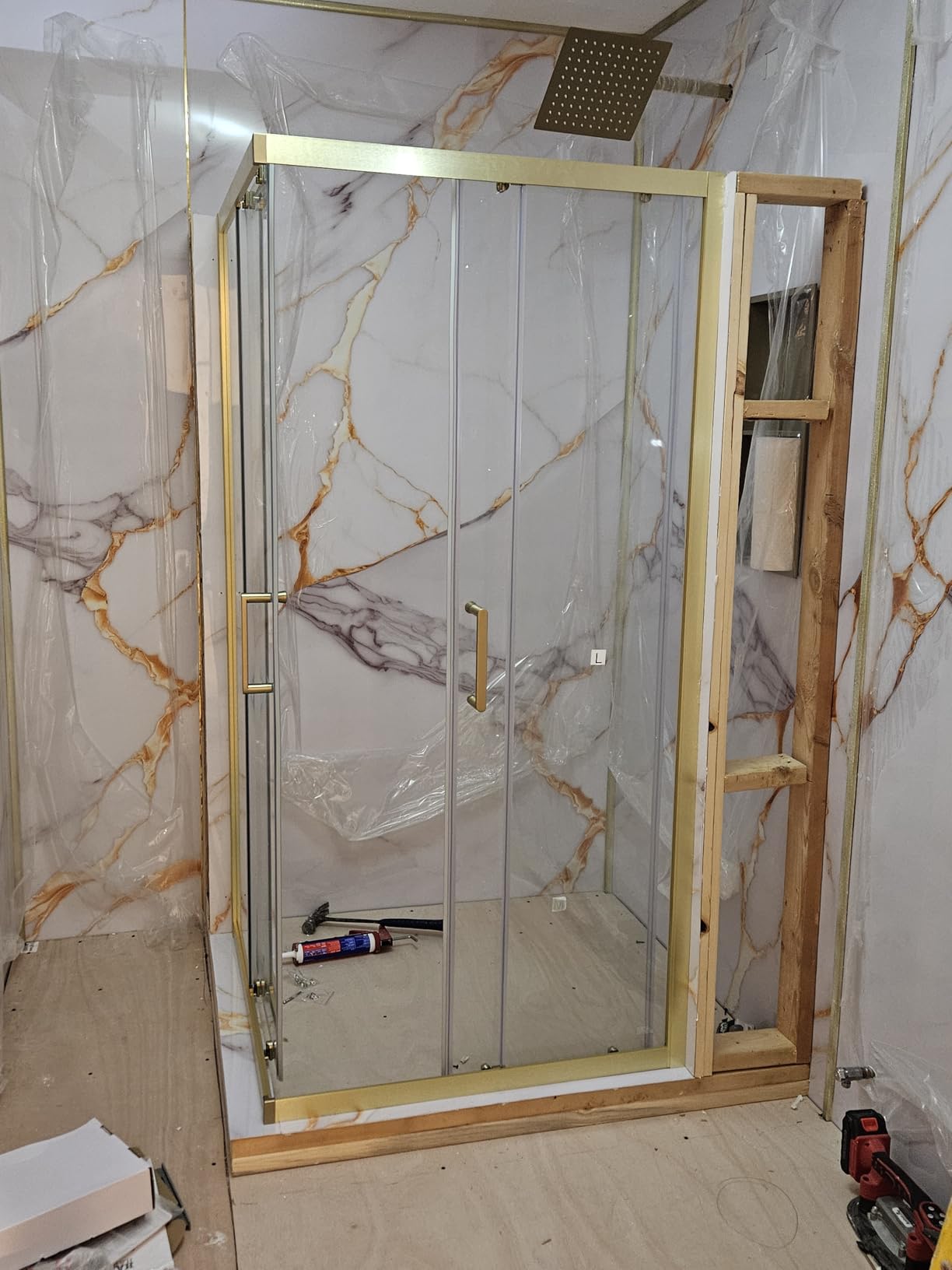 Corner Shower Enclosure 36 in.D x 36 in. W x 71 in. H, Double Sliding Shower Door with 1/4 in. Clear Tempered Glass, Black Framed Sliding Shower Enclosure (Shower Base Not Included) customer photo 2