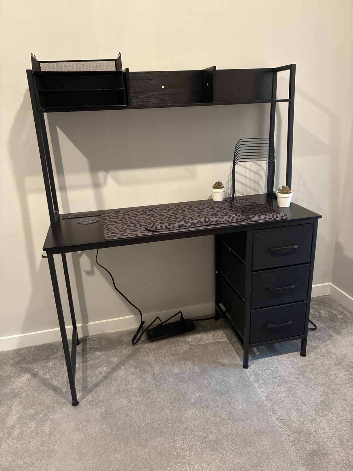 DLisiting White Computer Desk with Hutch & Drawers - 47 Inch Modern Study Writing Office Desk with 3 Storage Drawers and Power Outlets for Bedroom Home Office customer photo 2