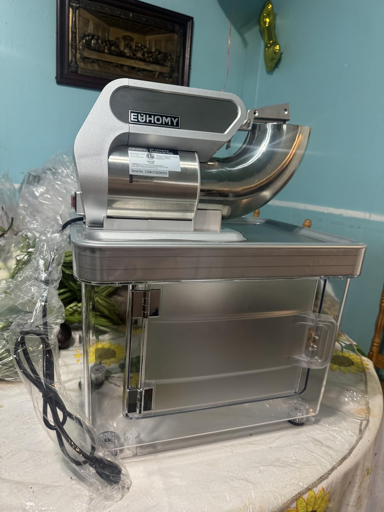 EUHOMY Snow Cone Machine, 51L Large Commercial Shaved Ice Machine with 661 Lbs/H, 300W Electric Ice Shaver with Dual Blades, ETL Certified Snow Cone Maker for Home & Commercial Use (Silver) customer photo 1