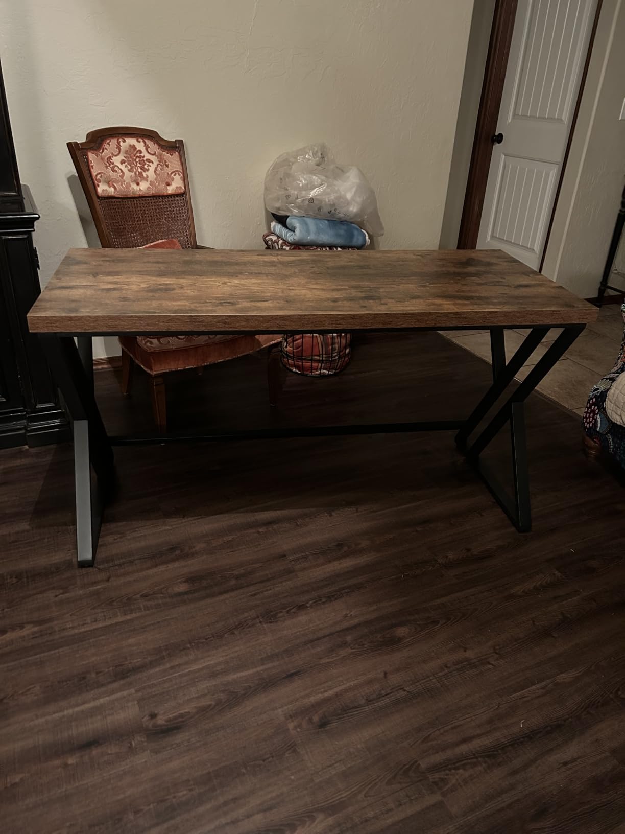 LVB 60 Inch Computer Office Desk Metal & Wood Writing Desks Rustic Brown | Work Study Gaming Table for Home Office Bedroom Wooden Executive PC Desk Student Workstation customer photo 2