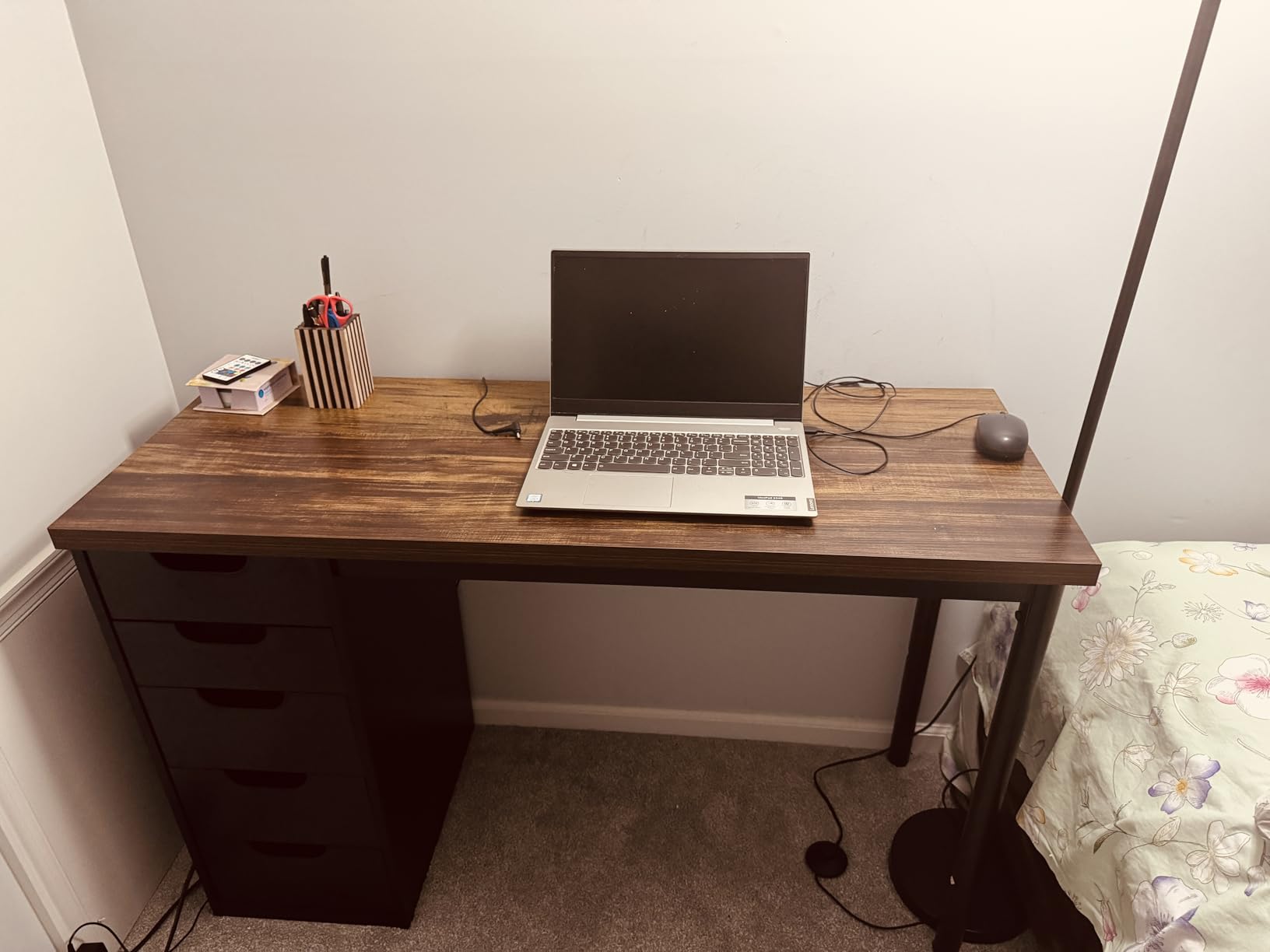 Tribesigns Computer Desk with 5 Drawers, 47 inches Rustic Brown Home Office Desk with Storage, Modern Simple Laptop Desk Study Writing Table for Small Spaces (1, Brown+Black) customer photo 1