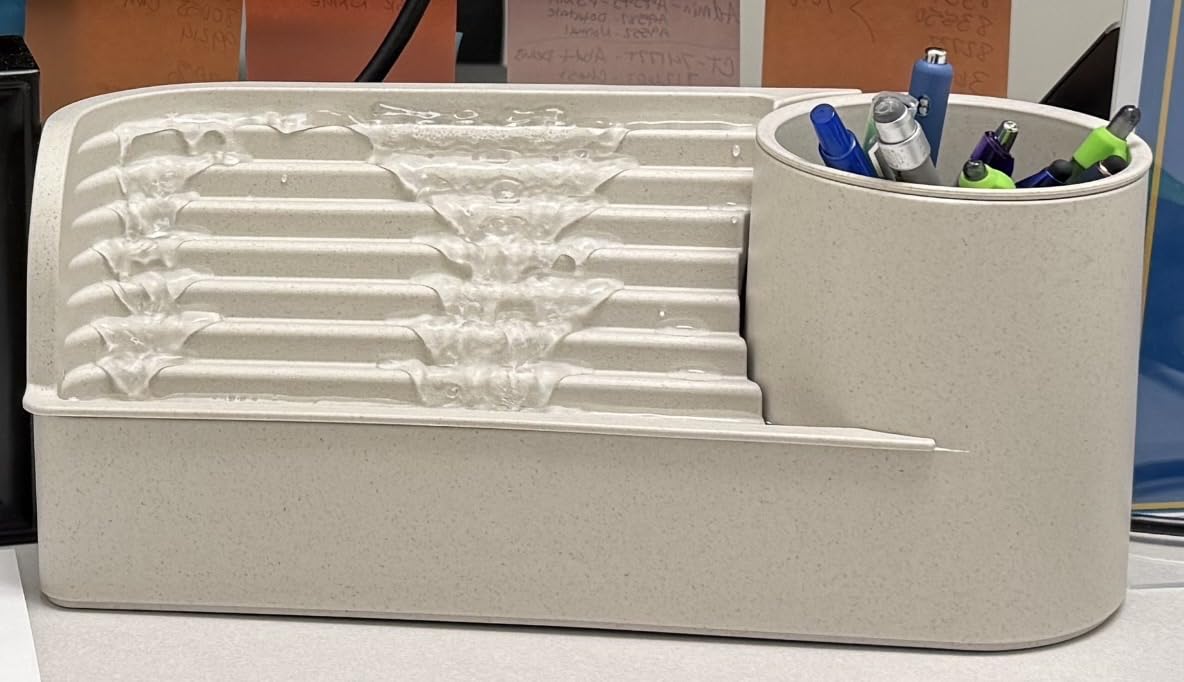 Umbra Stream Water Fountain, Indoor Tabletop Zen Desktop, Sand, USB powered, recycled plastic customer photo 2