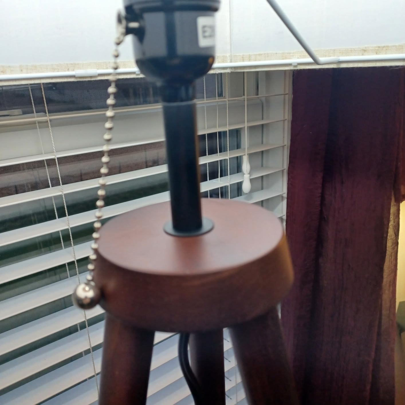 LiteHistory Wood Tripod Floor Lamps for Bedroom, Living Room, and Office, Corner Lamp with Beige Linen Shade, 12W Three-Color Bulb Included, Pull Chain Switch, Walnut customer photo 1