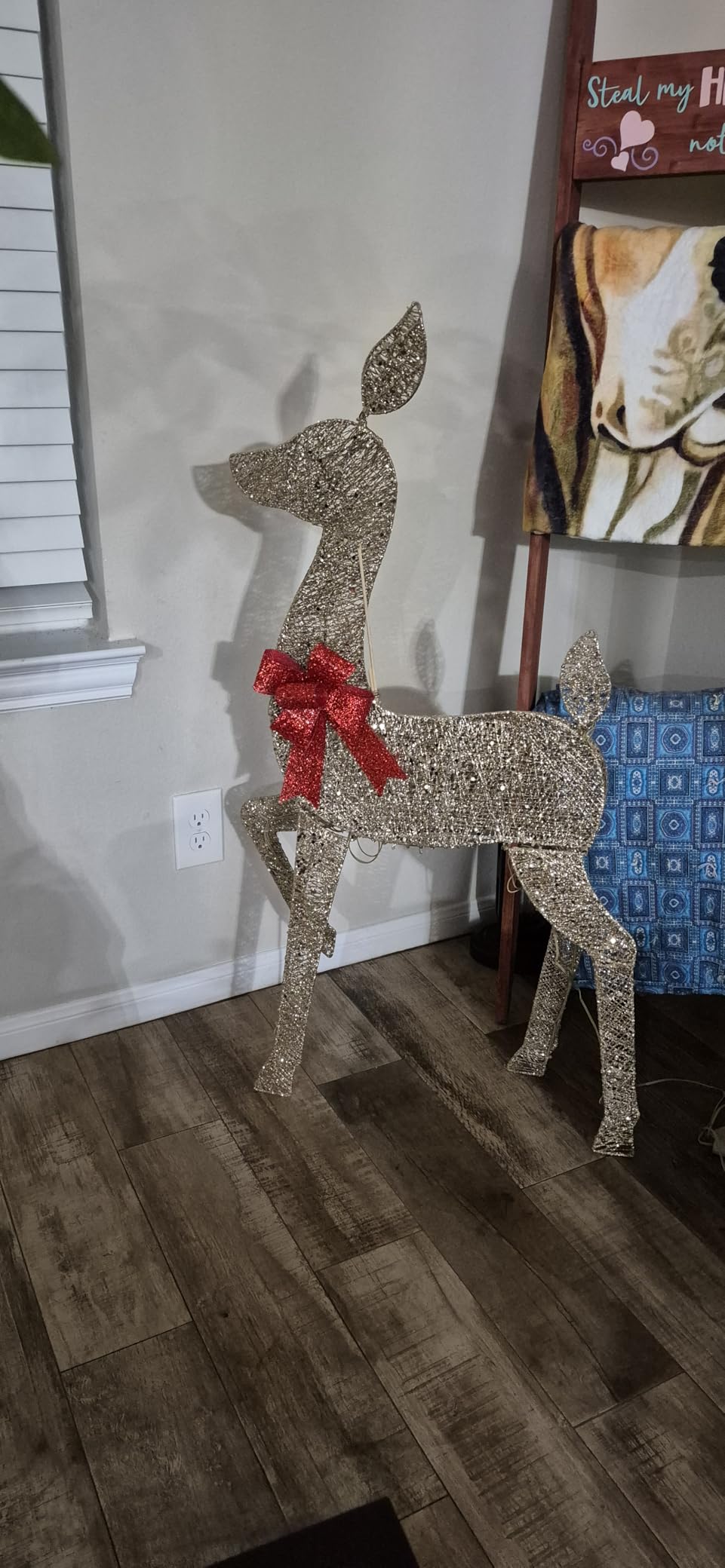 3-Piece 2D Lighted Christmas Deer Family Set - HOYECHI Large Outdoor Yard Reindeer Holiday Decoration with 145 LED Lights, Stakes, Zip Ties - Gold customer photo 2