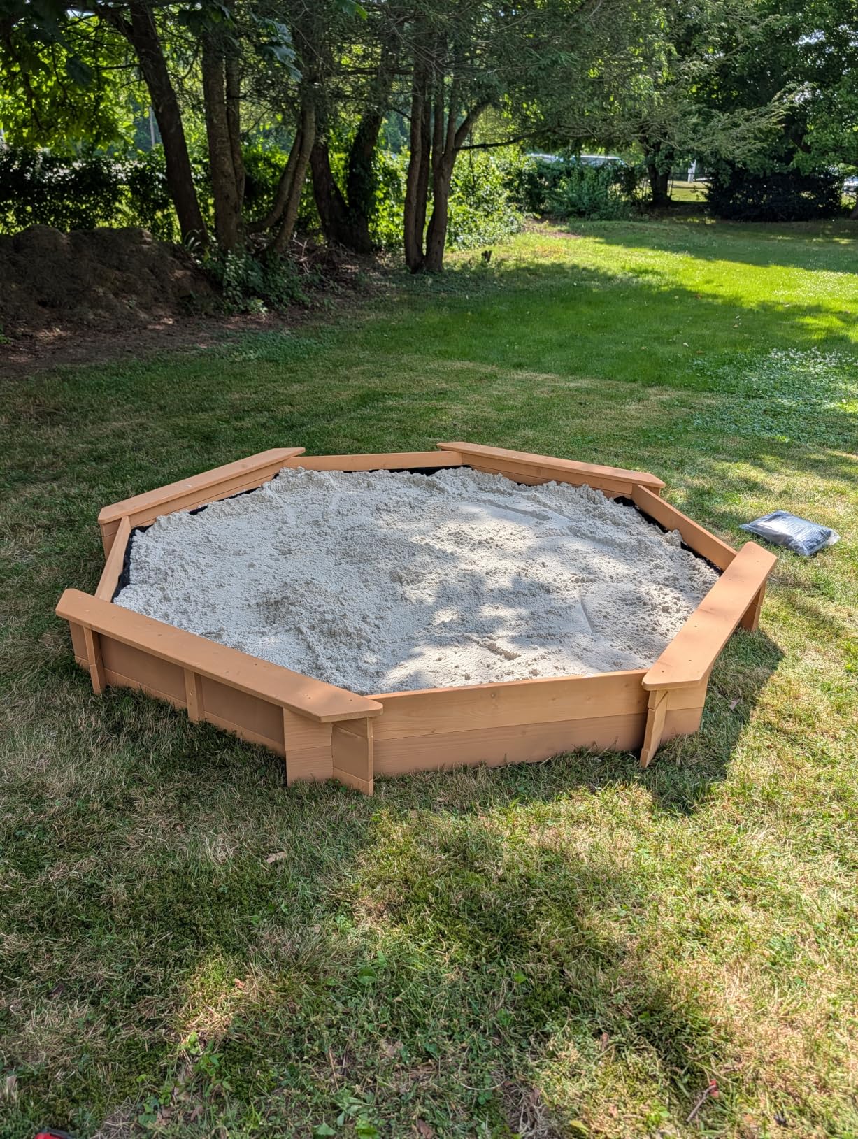 Best Choice Products Large Outdoor Octagon Wooden Sand Box for Kids, Sandbox with Cover, 4 Reinforced Benches Support up to 220 lbs Each, Bottom Liner for Drainage - Brown customer photo 2