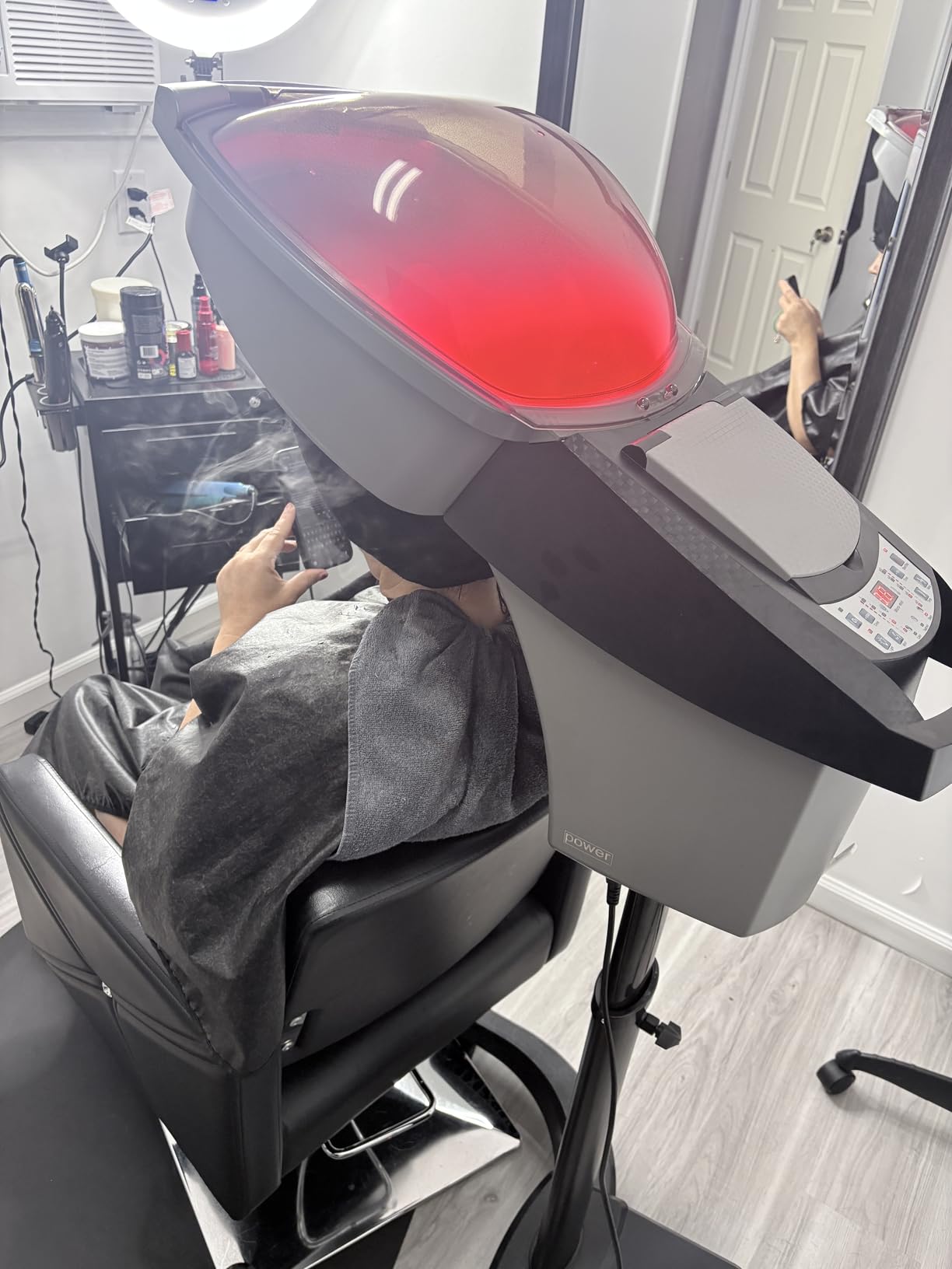 Hair Steamer, 700W Professional Hair Salon Steamer for Deep Conditioning Hooded Dryer Accelerator Color Processor, Height-Adjustable Standing Hair Steamer Hair Treatment Machine, 110V, 50/60Hz customer photo 1