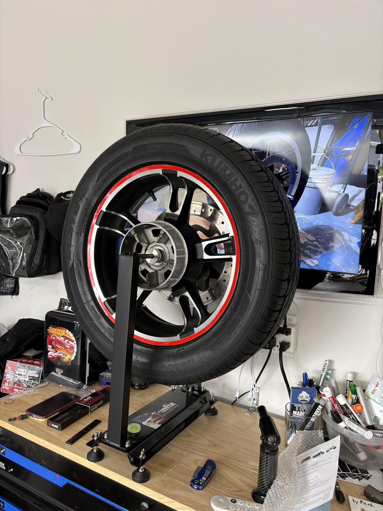 Motorcycle Wheel Balance Stand, Heavy-Duty Single-Axle Wheel Balancing Tool for Static & Dynamic Tire Alignment, Balancer for Sport and Dirt Bike Wheels (Single-Axle Standard) customer photo 1