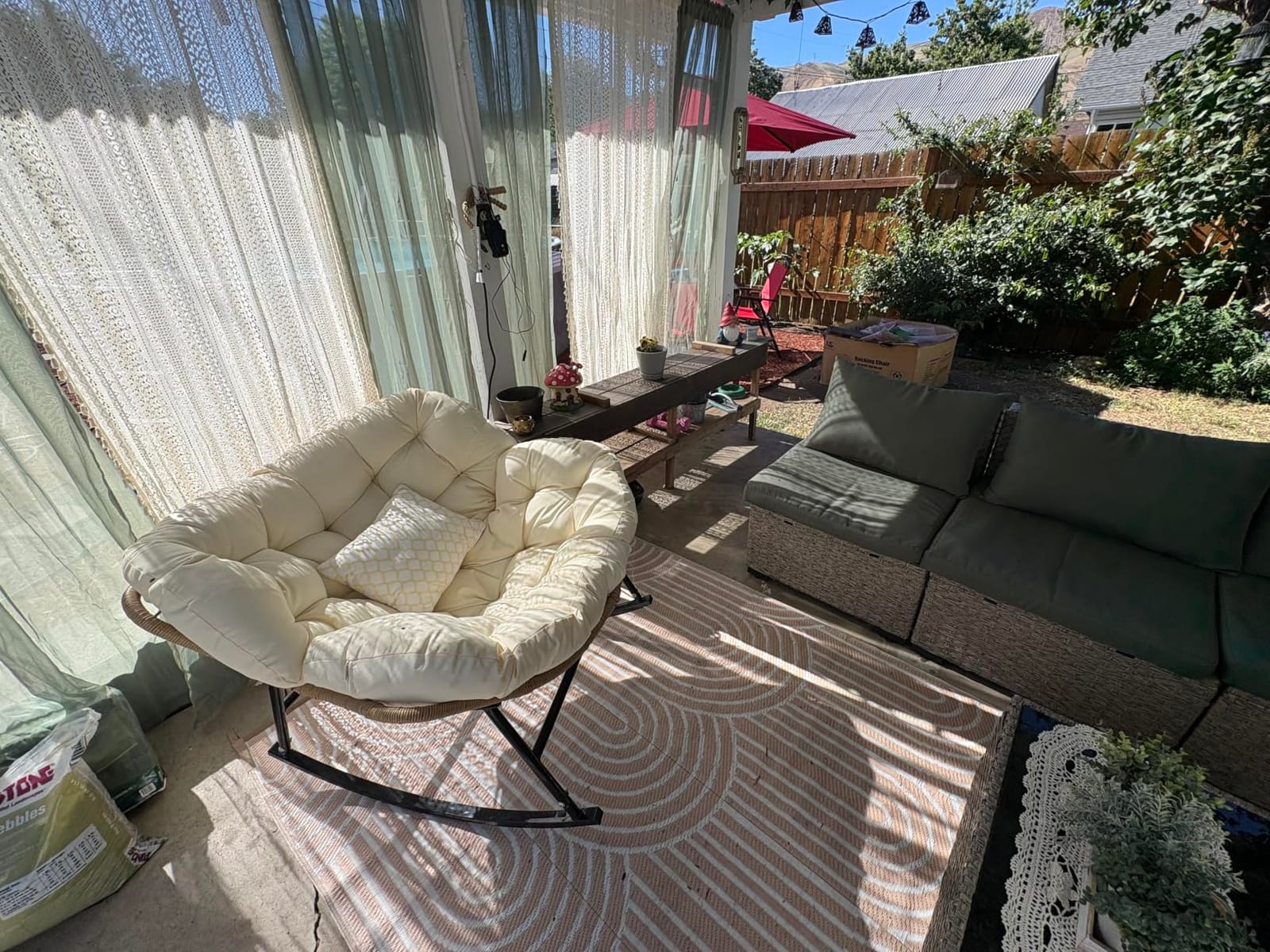 RADIATA Outdoor Papasan Rocking Chair with Cushion, Oversized Patio Lounge Rocker, All Weather PE Wicker Comfy Egg Rocking Chairs, 450 lbs Heavy Duty Recliner Glider for Balcony, Porch, Garden, Grey customer photo 2
