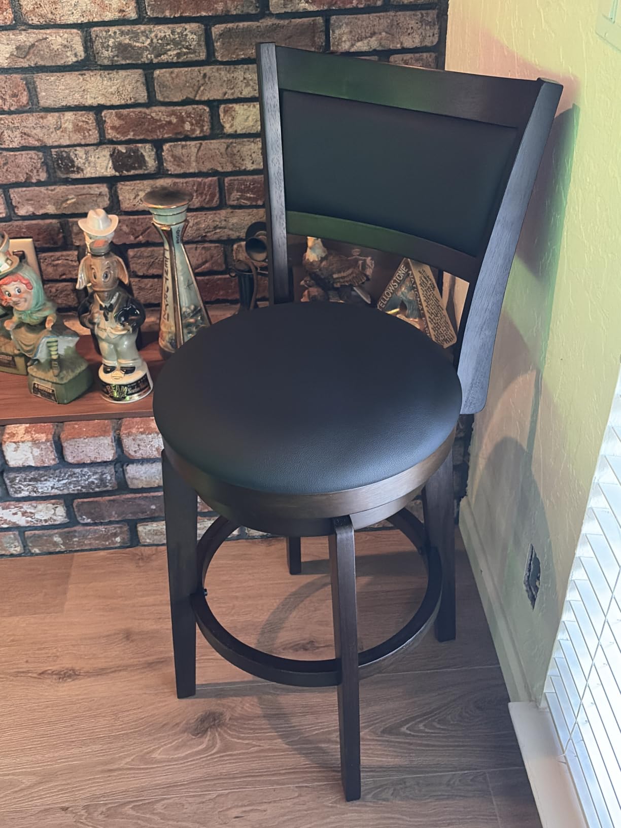 PrimeZone Swivel Bar Stools Set of 2, 30 Inch Bar Height Barstools, Black Faux Leather, High Backrest, Solid Rubberwood Frame, Wrap-around Footrest, Counter Stools for Kitchen Island, Pub customer photo 2