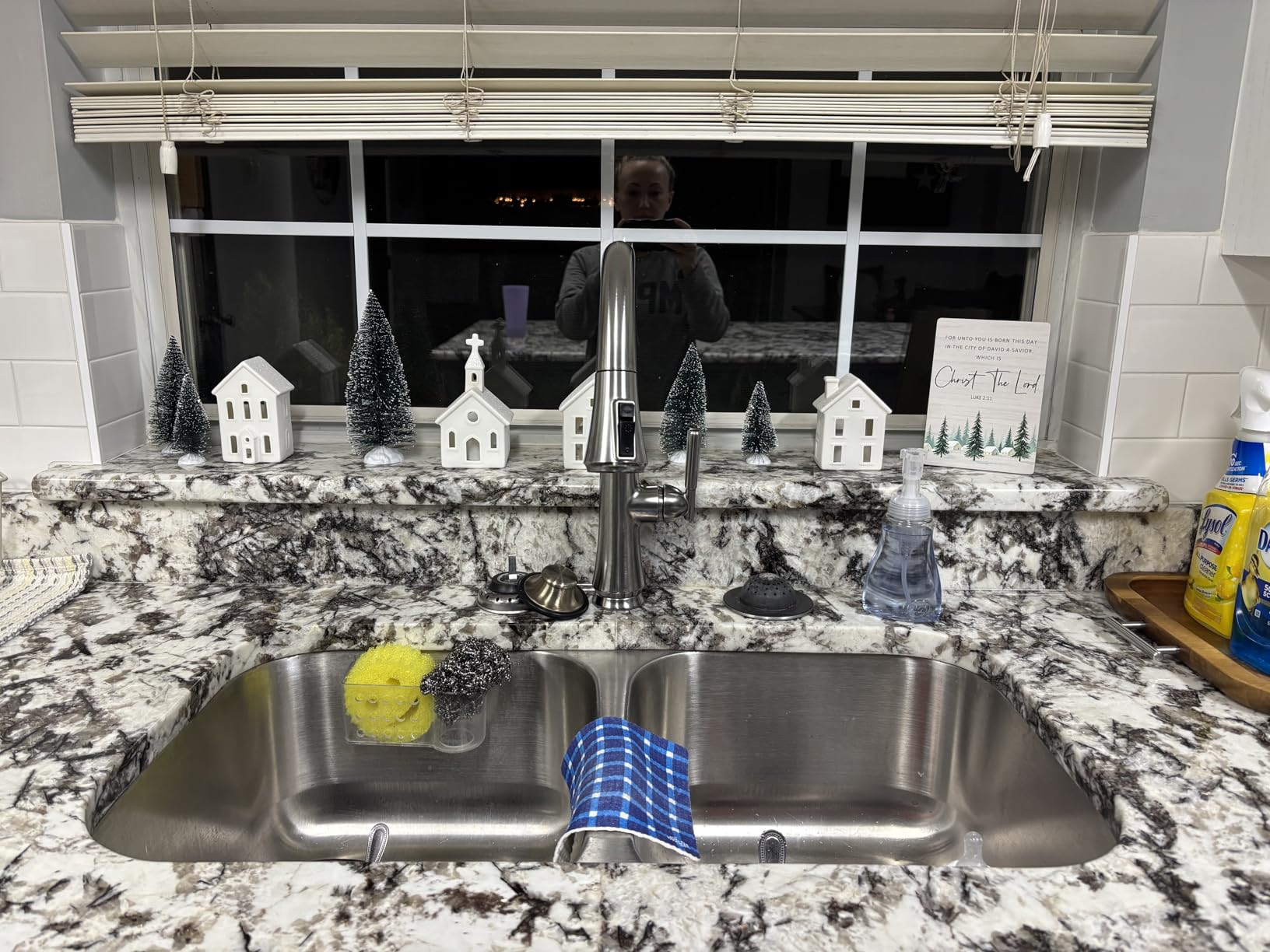 9 Pcs Christmas Village Figurines Sets - 4 Lighted Ceramic Houses & 5 Trees | Remote Control Christmas Decorations Indoor - White Xmas Holiday Farmhouse Rustic Decor for Home Table Room customer photo 2