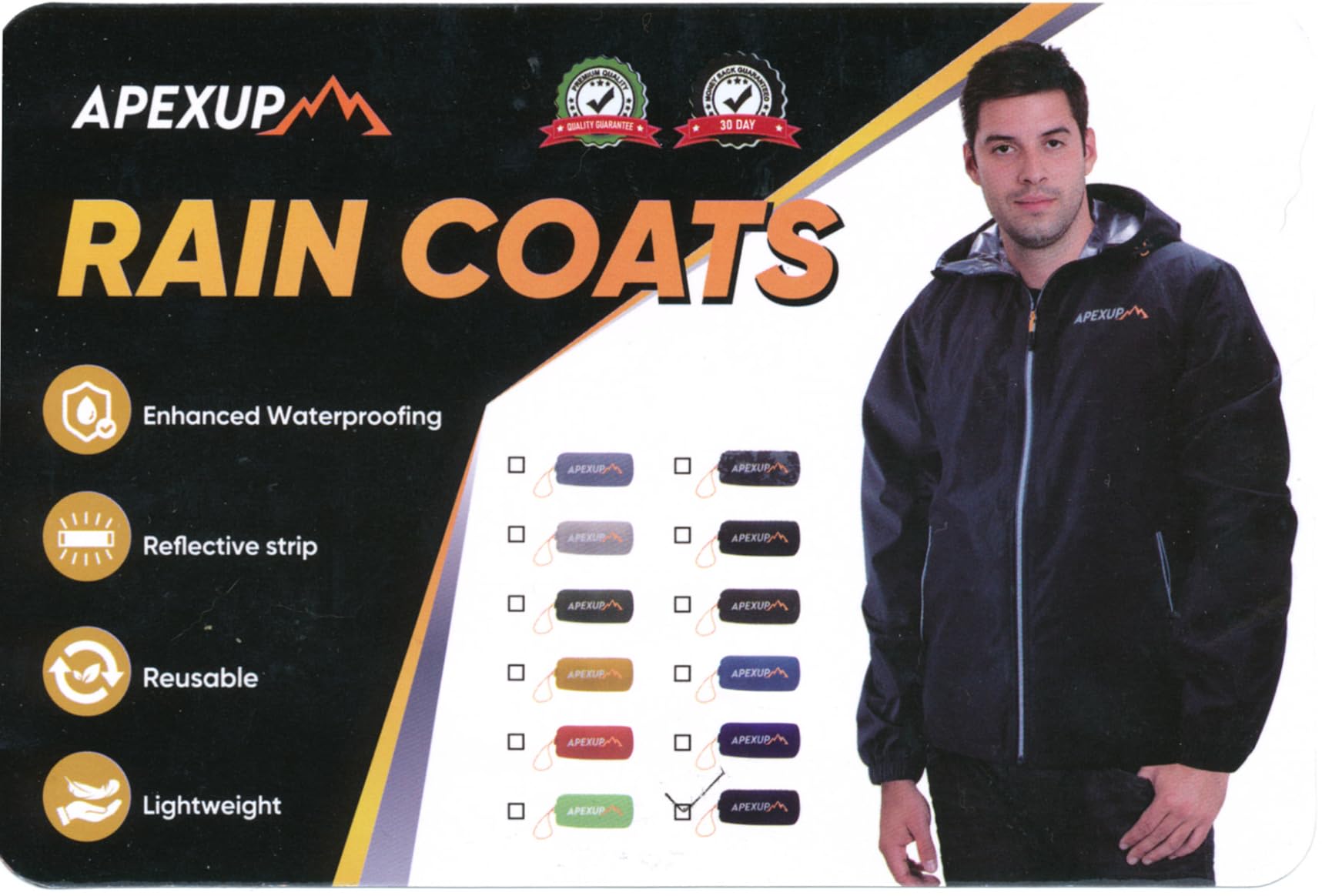APEXUP Packable Rain Jacket Men with Reflective Zipper, Lightweight Waterproof Raincoat, Mens Rain Jacket for Outdoor Sports customer photo 1