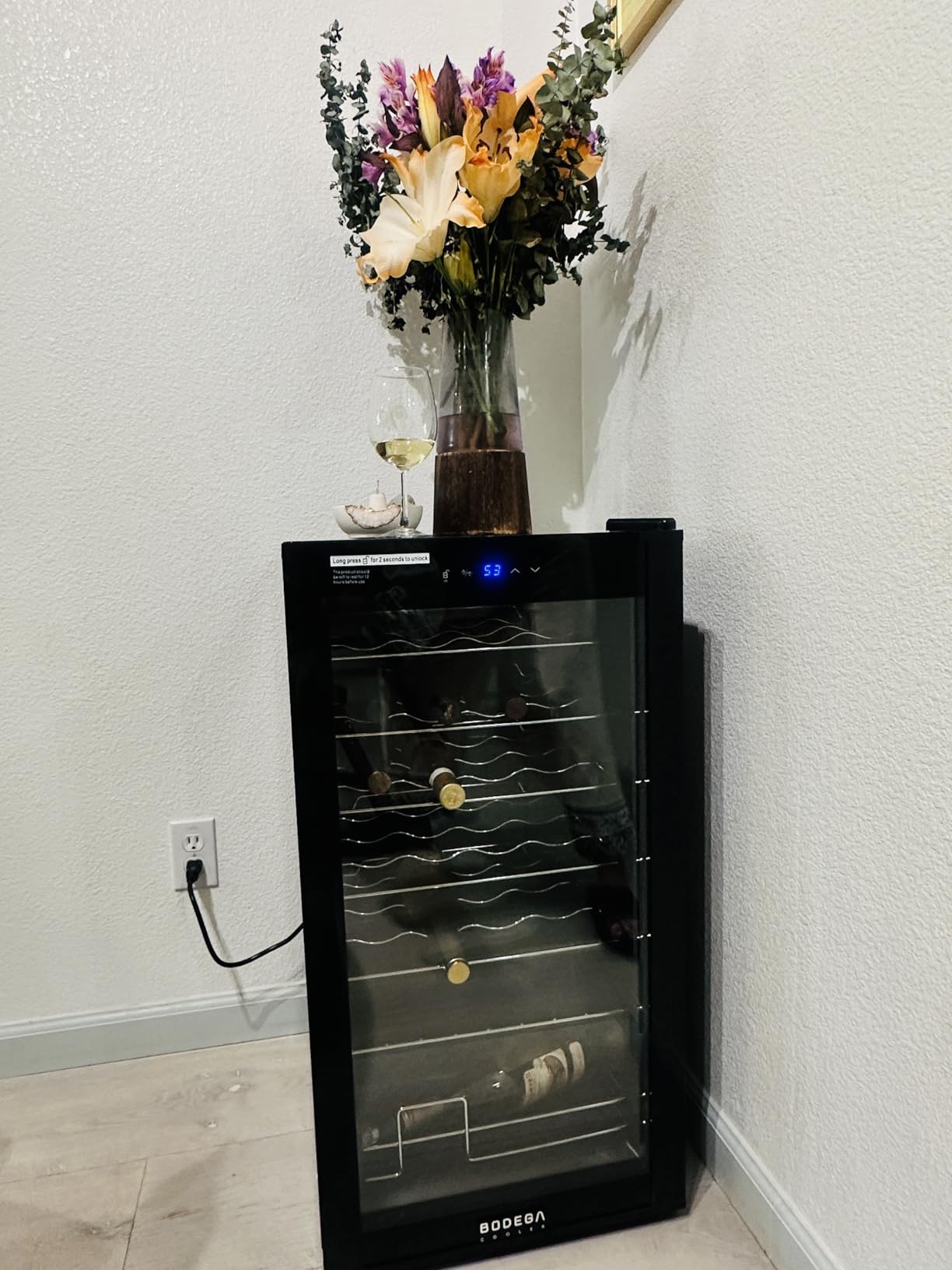 BODEGACOOLER 24 Bottle Mini Fridge for Bedroom, Compressor Wine Cooler Refrigerator for Home and Kitchen, Wine Cooler with Digital Temperature Control & Double-layer Glass Door for Wine, Champagne. customer photo 2