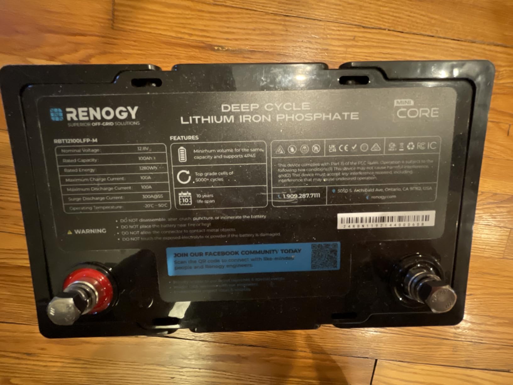Renogy 12V 100Ah LiFePO4 Lithium Battery Mini Size, 100A BMS for Ultimate Safety, Deep Cycle w/Remote Monitoring Compatibility, Backup Power for RVs, Cabins, Marine, and Off-Grid Systems - Core Series | IP65 Waterproof Deep Cycle Battery, Wide Compatibility, Backup Power for RVs, Cabins, Marine, and Solar Off-Grid Systems customer photo 1