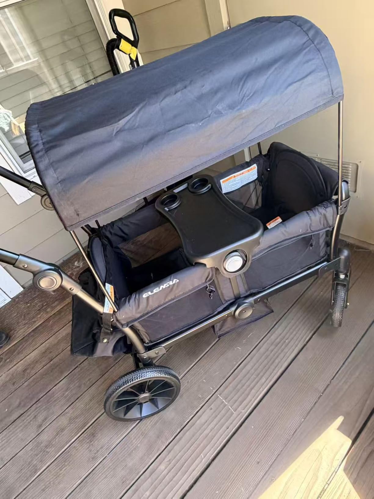 ELEMARA Foldable Wagon Stroller, Stroller Wagon for 2 Kids, Premium All Terrain Wagon for Kids with Removable Canopy, Adjustable Push/Pull Handle, Harnesses, Large Storage Bag, Black customer photo 1