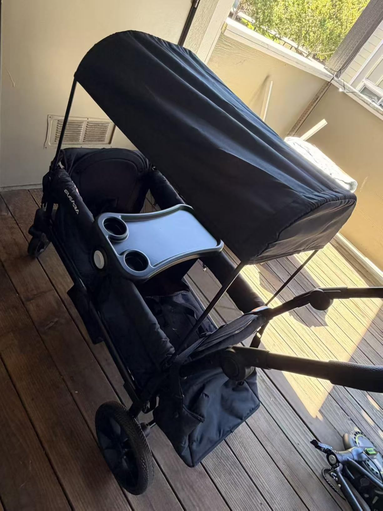 ELEMARA Foldable Wagon Stroller, Stroller Wagon for 2 Kids, Premium All Terrain Wagon for Kids with Removable Canopy, Adjustable Push/Pull Handle, Harnesses, Large Storage Bag, Black customer photo 2