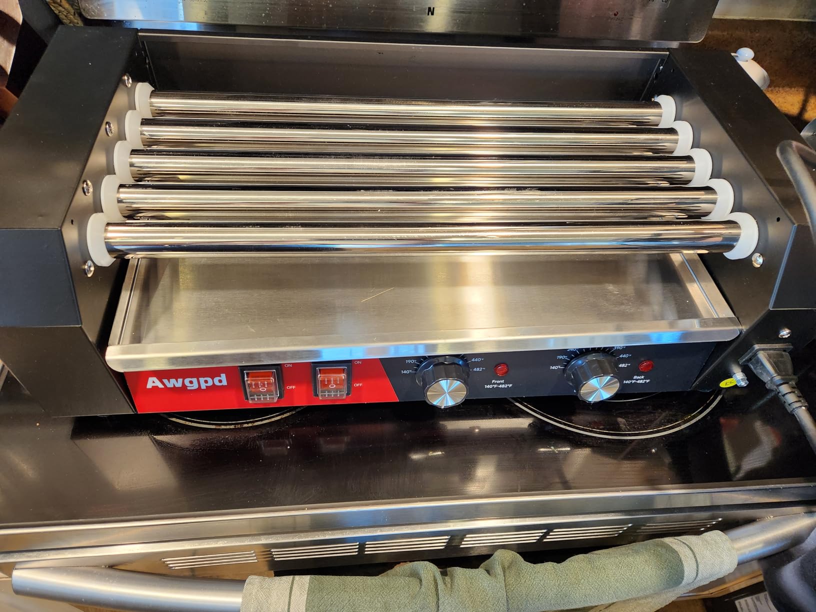 1650W Commercial Hot Dog Rollers Machine, 11 Rollers 30 Hotdog Roller Grill | Stainless Steel Hot Dog Machine With Dust Cover, Hot Dog Roller With Dual Temp Control Bun Warmer Shelf Removable Drip Tray customer photo 2